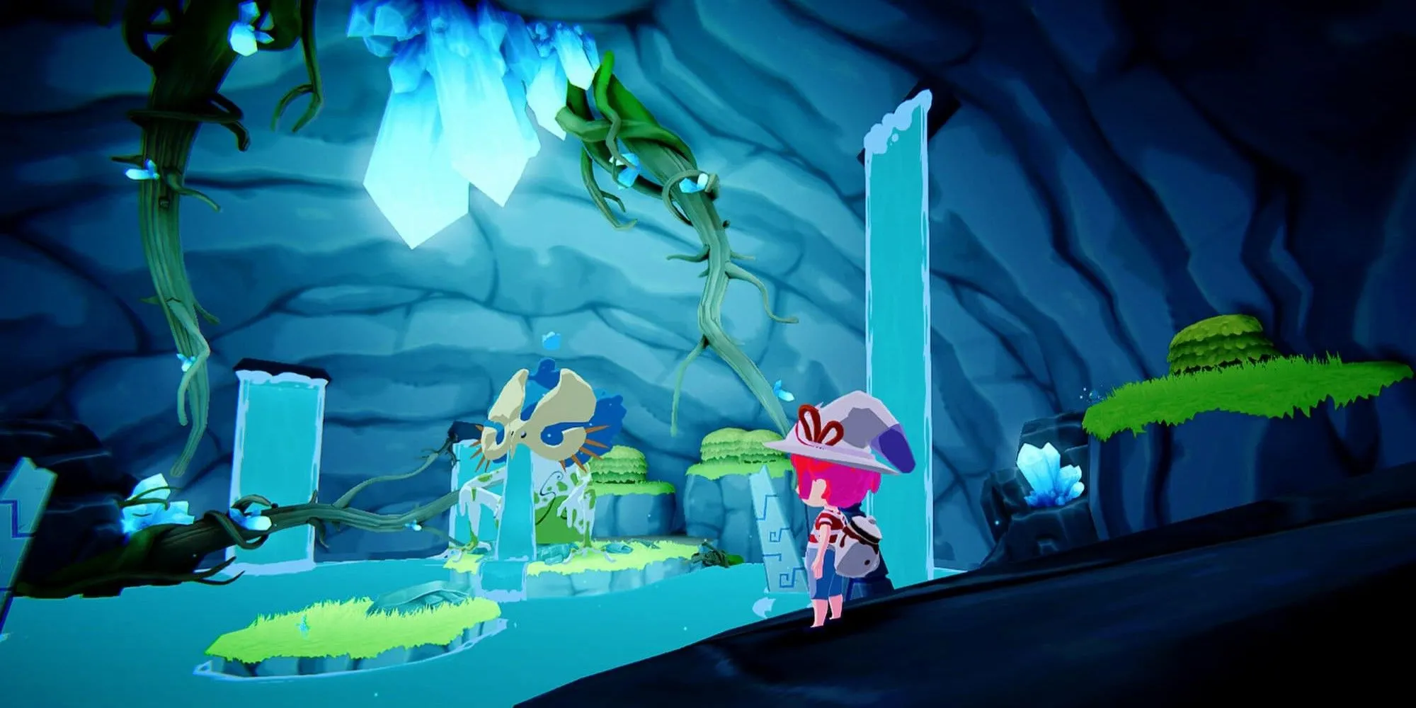 Hình ảnh điện thờ dưới lòng đất trong game Mika and the Witch's Mountain với không khí huyền bí
