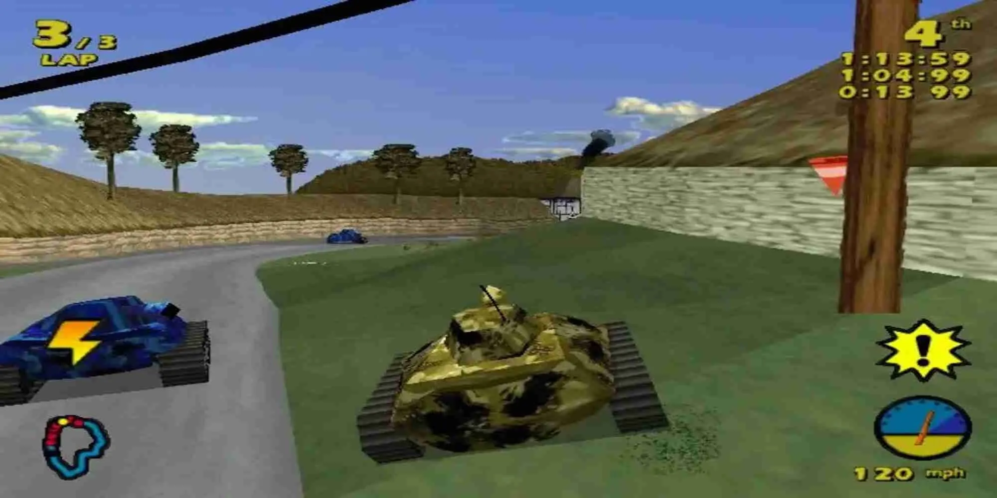 Hình ảnh game Tank Racer PS1 với xe tăng chiến đấu trên đường đua kịch tính