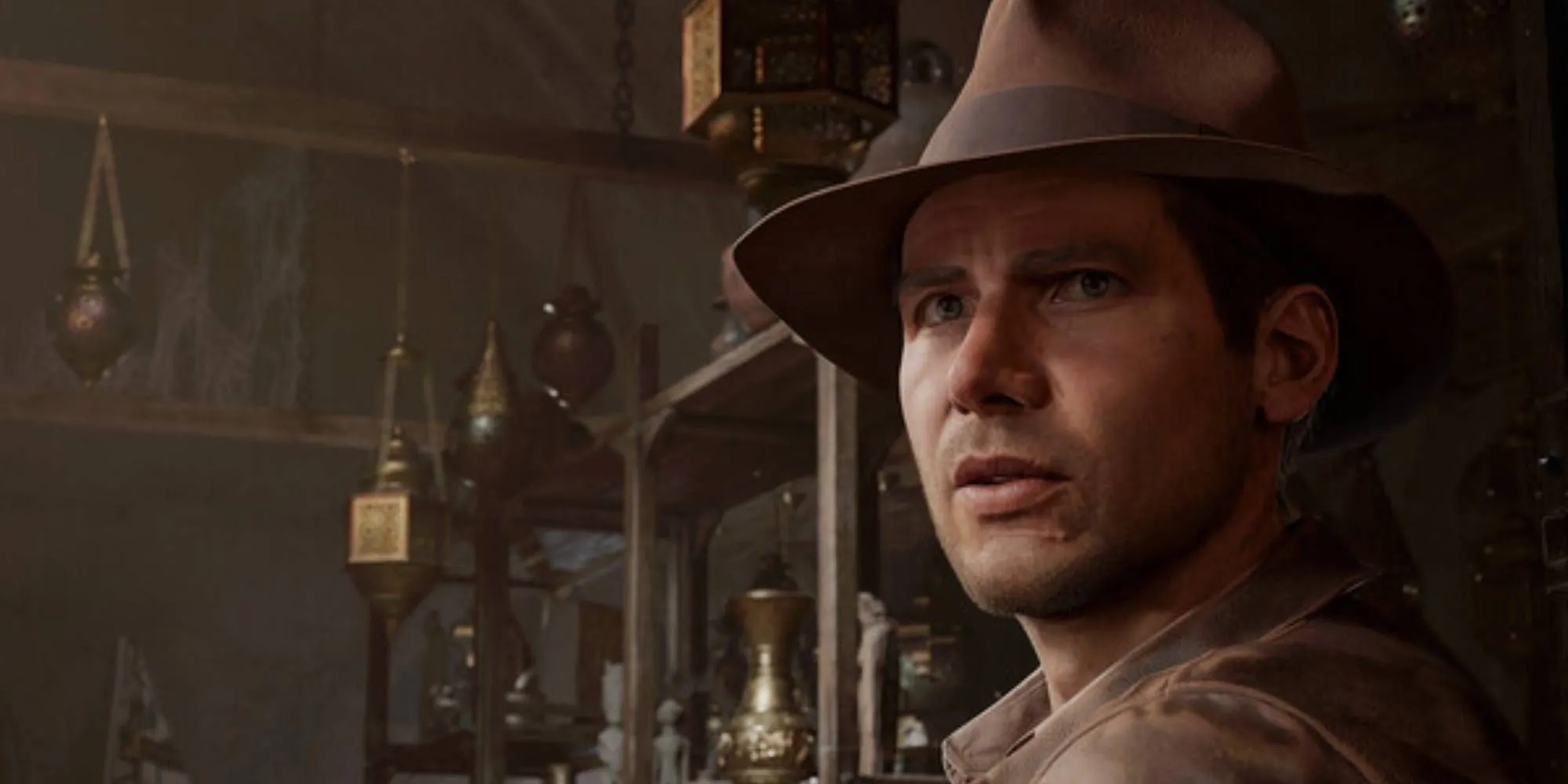 Hình ảnh Indiana Jones trong game Indiana Jones and the Great Circle chuẩn bị khám phá một tàn tích cổ