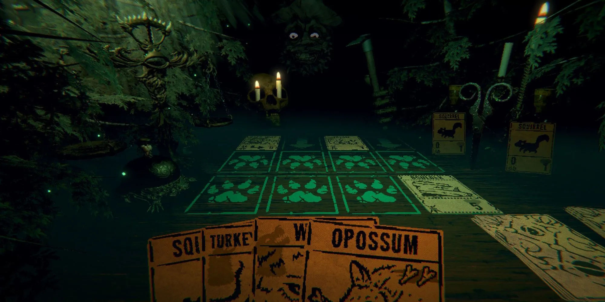 Hình ảnh lá bài trong game Inscryption với không khí u ám