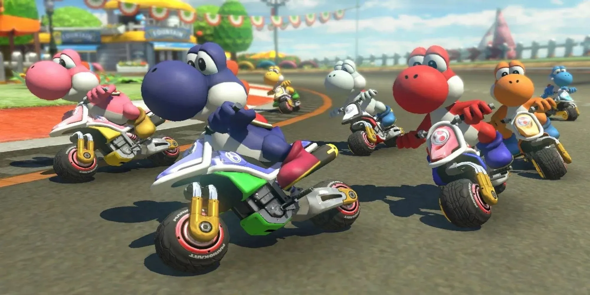Hình ảnh Mario và các nhân vật khác đang đua trong Mario Kart 8