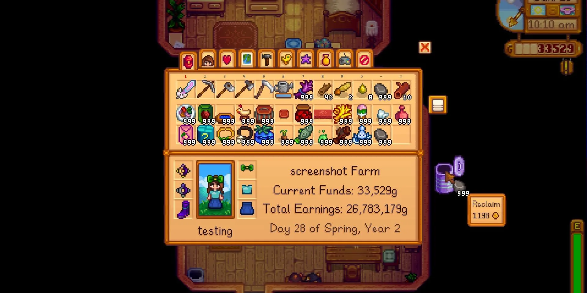Hình ảnh Stardew Valley, người chơi sử dụng Nâng cấp Thùng rác Iridium