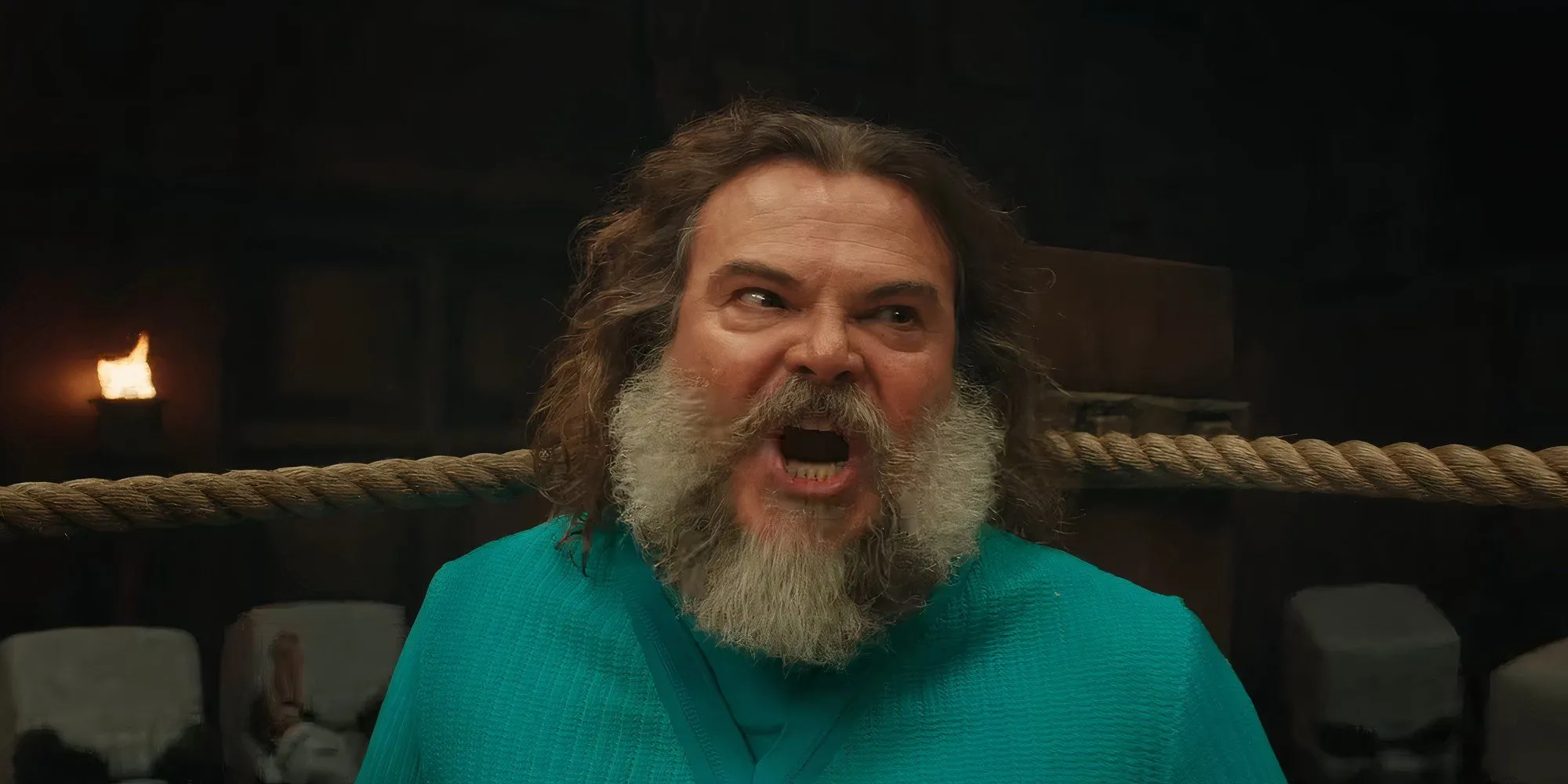 Jack Black trong vai Steve hét &quot;Chicken Jockey&quot; trong phim A Minecraft Movie.