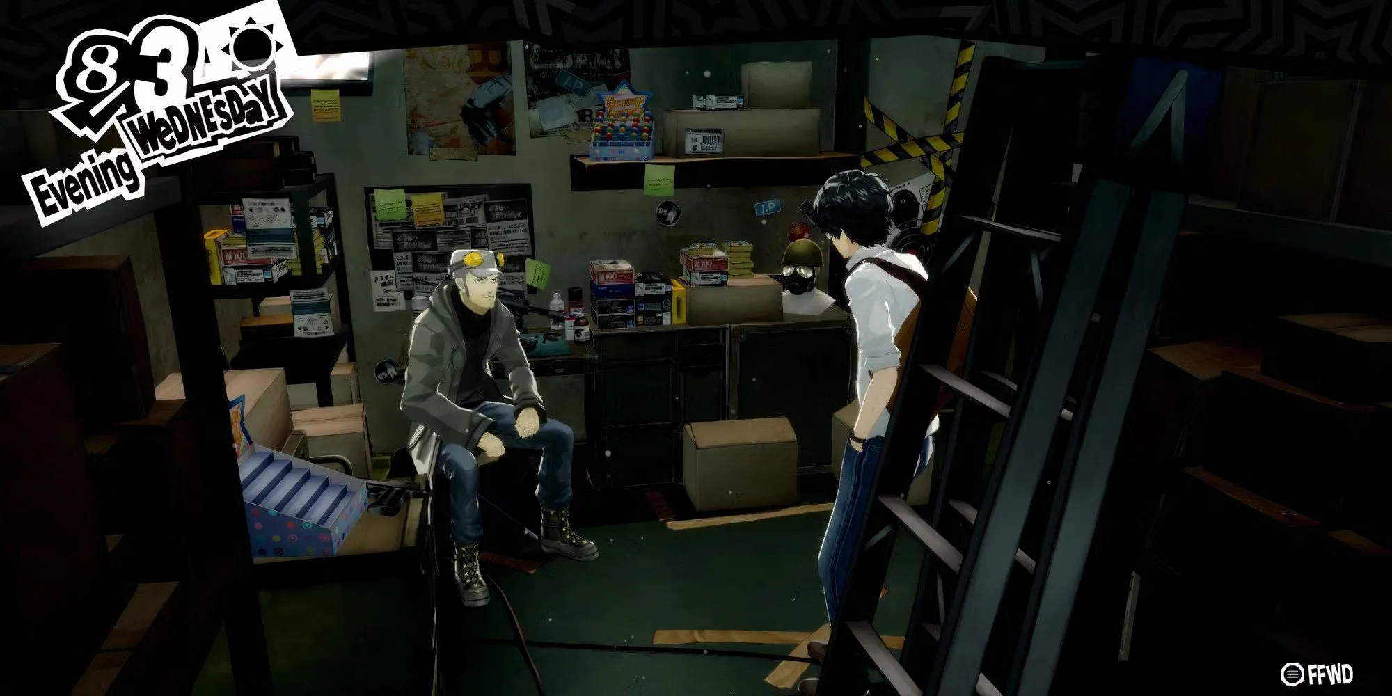 Joker đối thoại với Munehisa Iwai trong cửa hàng Untouchable Persona 5 Royal