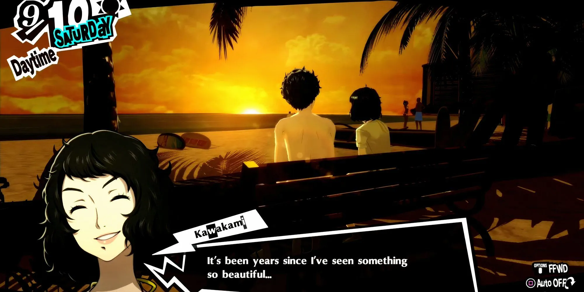 Joker và Kawakami hẹn hò trên bãi biển Hawaii trong Persona 5 Royal