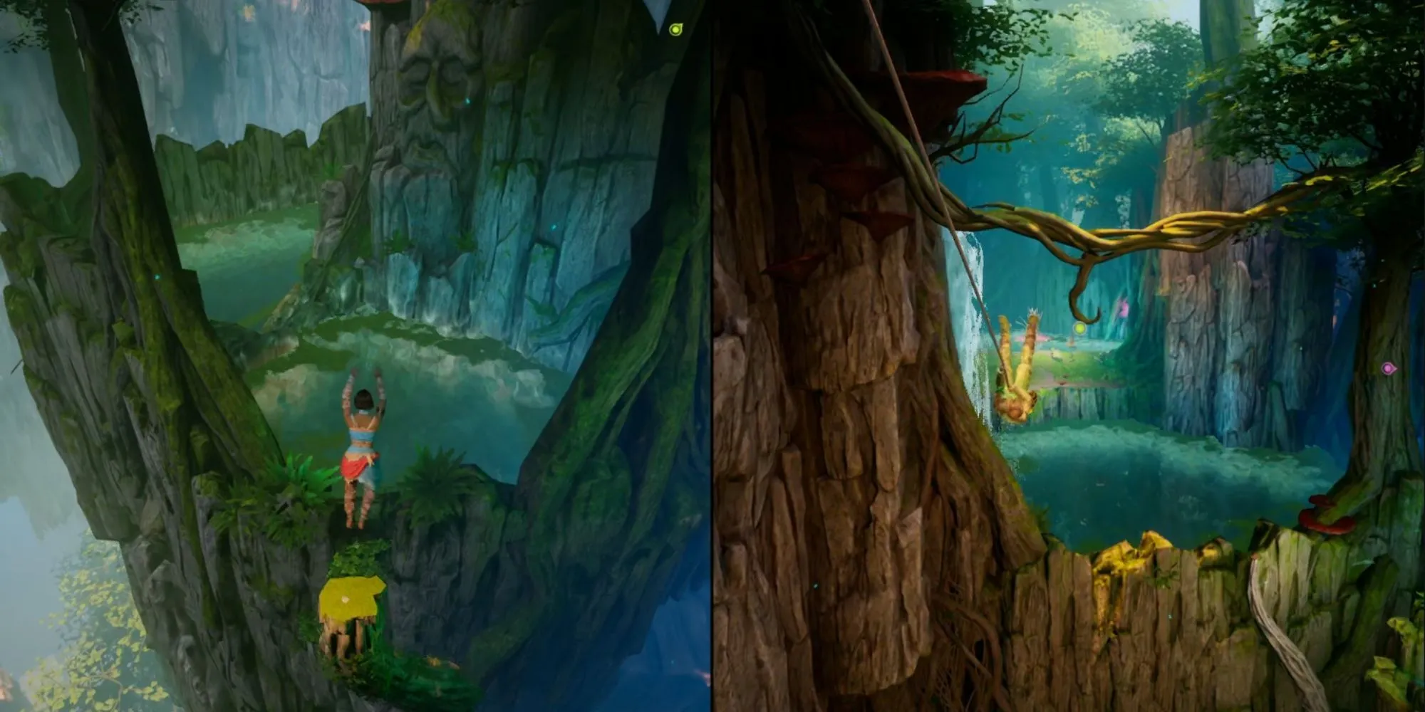 Khỉ-Mio và Tiên-Zoe vượt qua chướng ngại vật gai nhọn trong Split Fiction