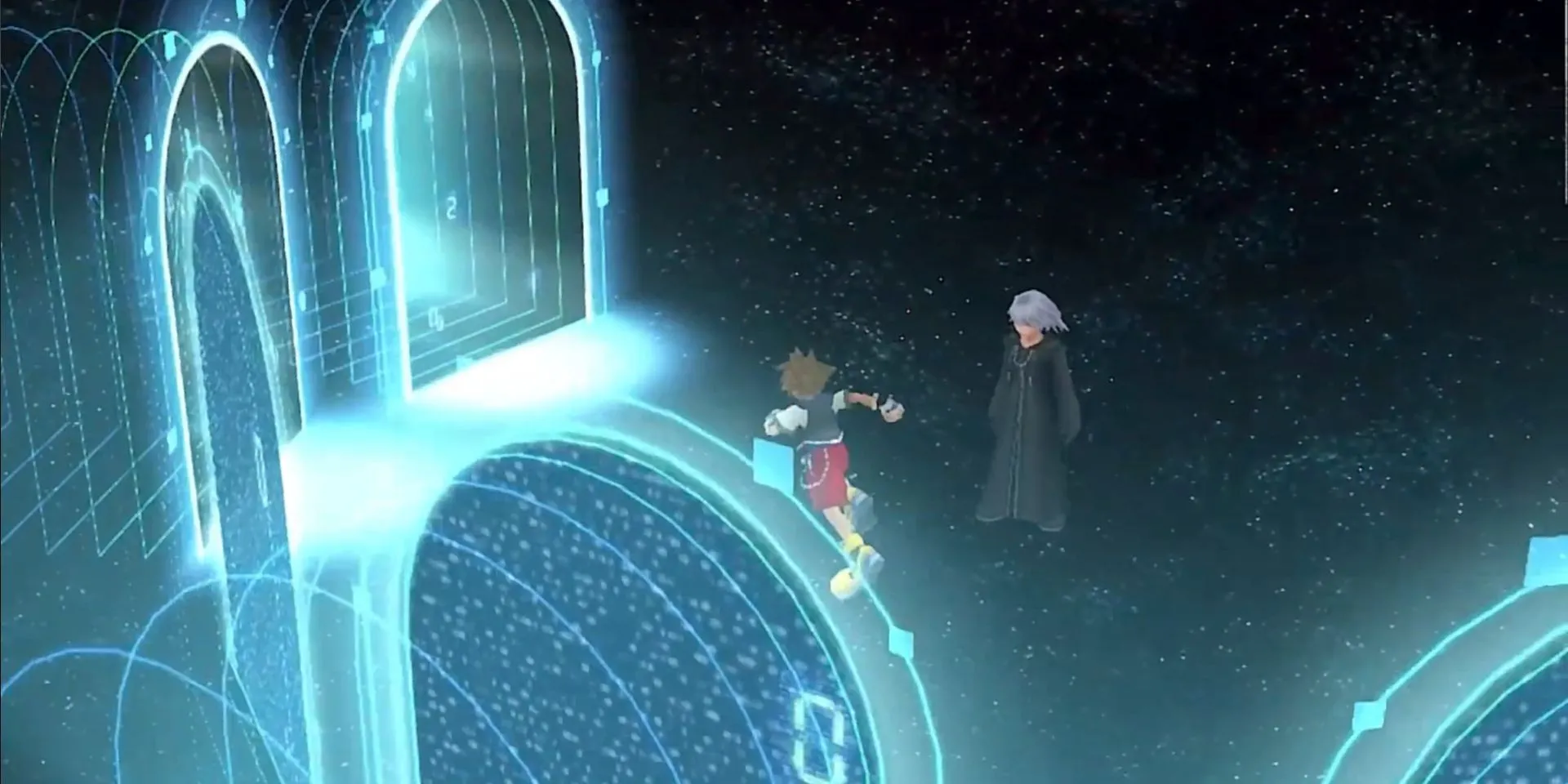 Không gian ảo Datascape trong Kingdom Hearts Re:Coded với các khối dữ liệu lỗi