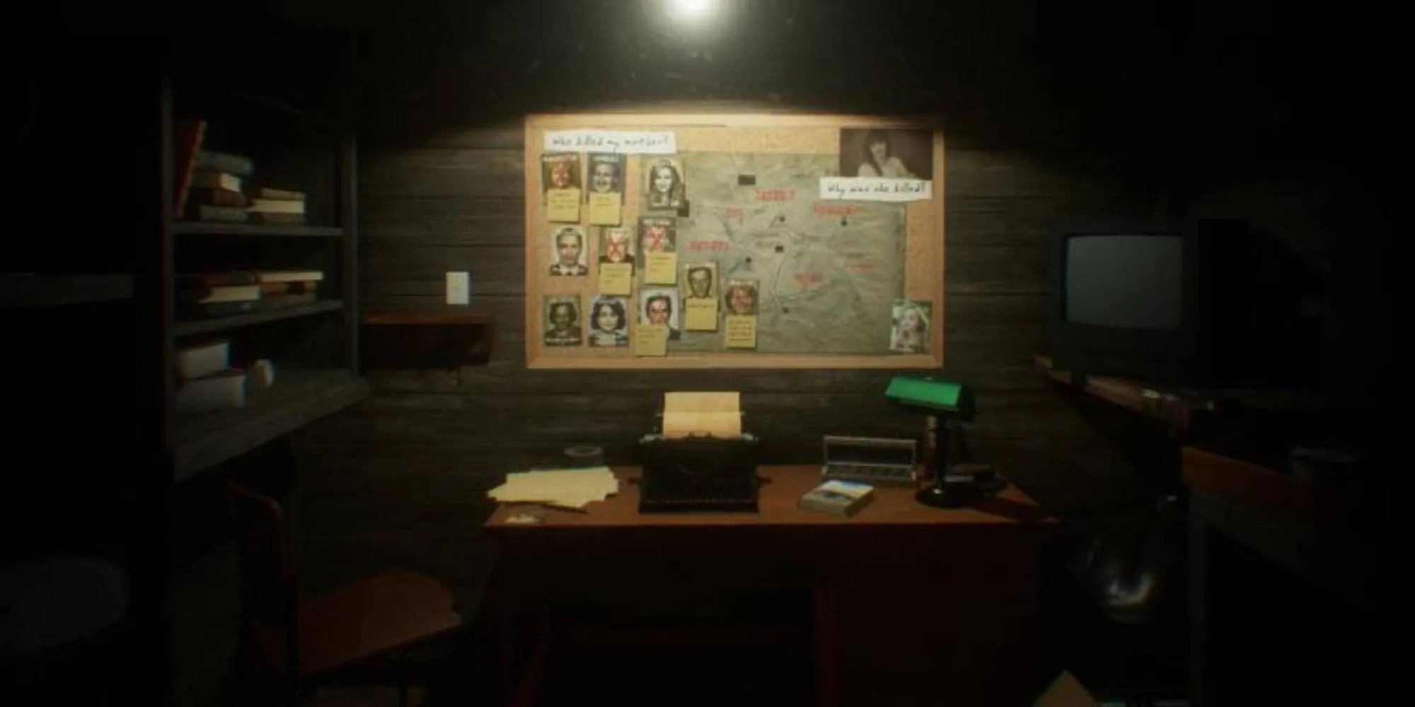 Khung cảnh thị trấn Painscreek trong The Painscreek Killings, nơi game thủ điều tra và ghi chép như một nhà báo thực thụ