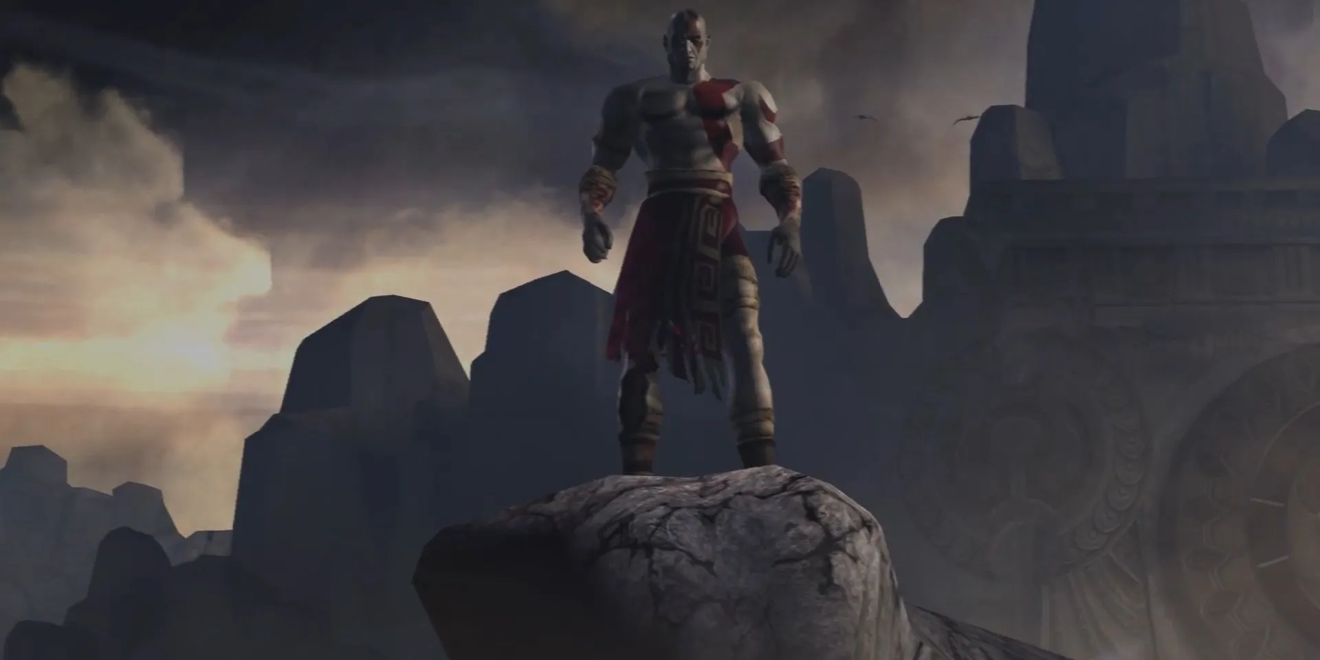 Kratos trên vách đá cao mở đầu God of War 2005