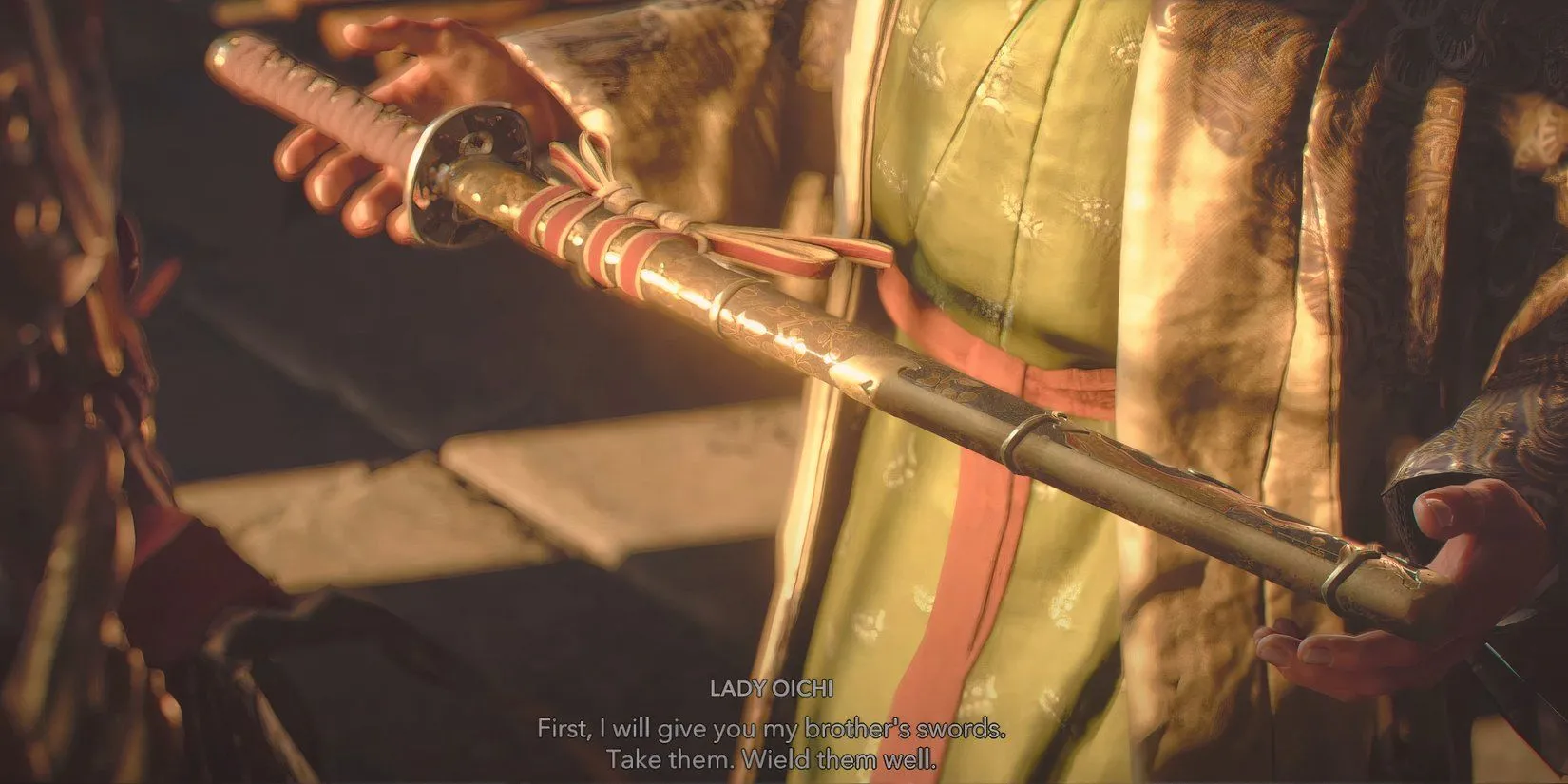 Lady Oichi đưa cho Yasuke thanh kiếm của chồng cũ