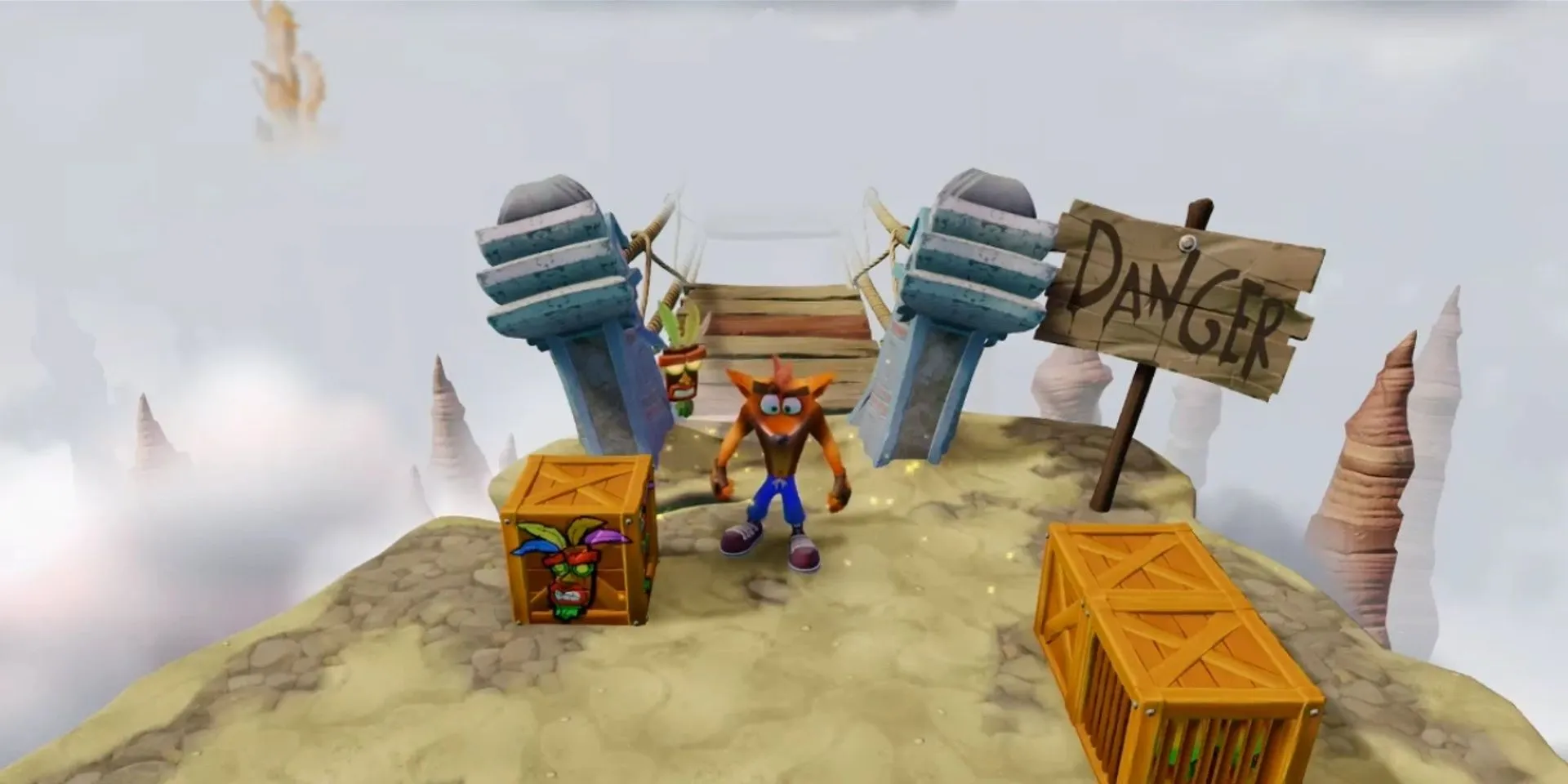 Màn chơi Road to Nowhere trong Crash Bandicoot 1 với cây cầu nguy hiểm