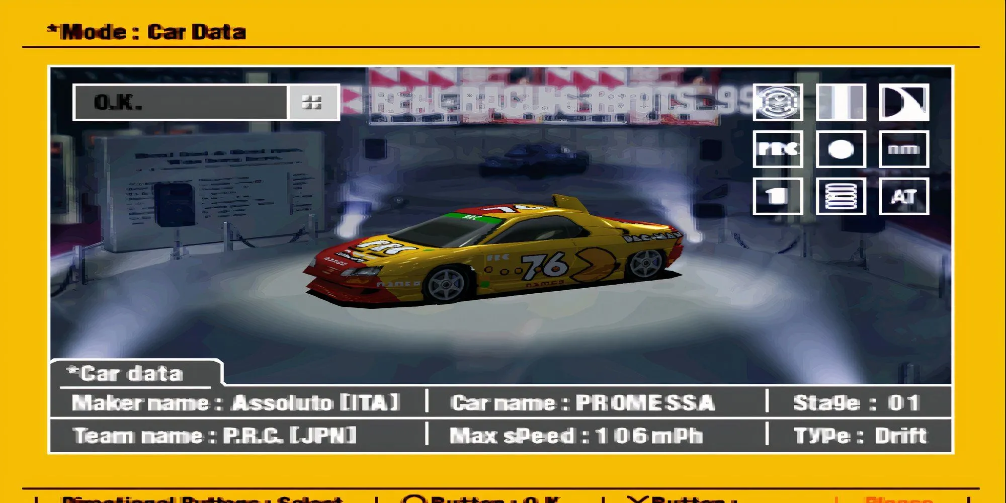Màn hình chọn xe trong game R4: Ridge Racer Type 4