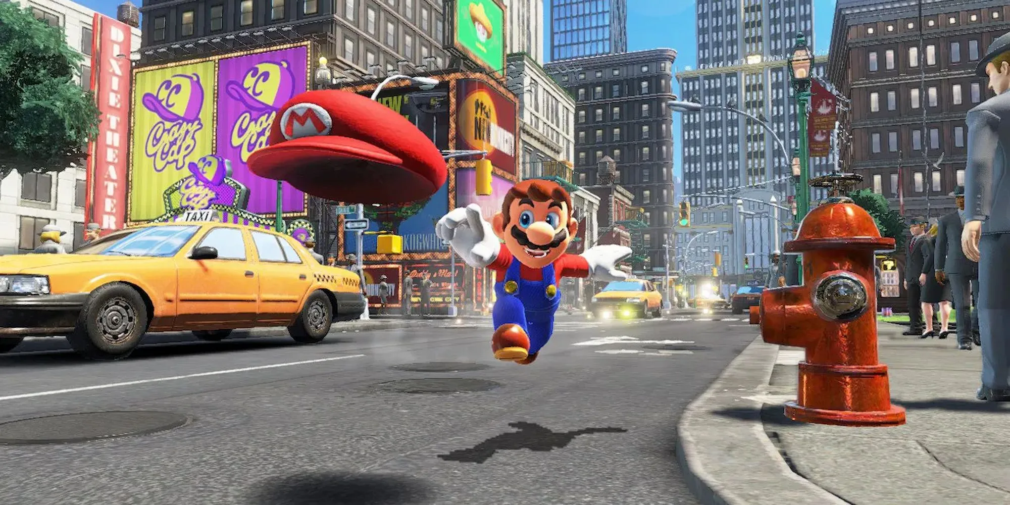 Mario tung mũ Cappy trong tựa game Super Mario Odyssey trên Nintendo Switch