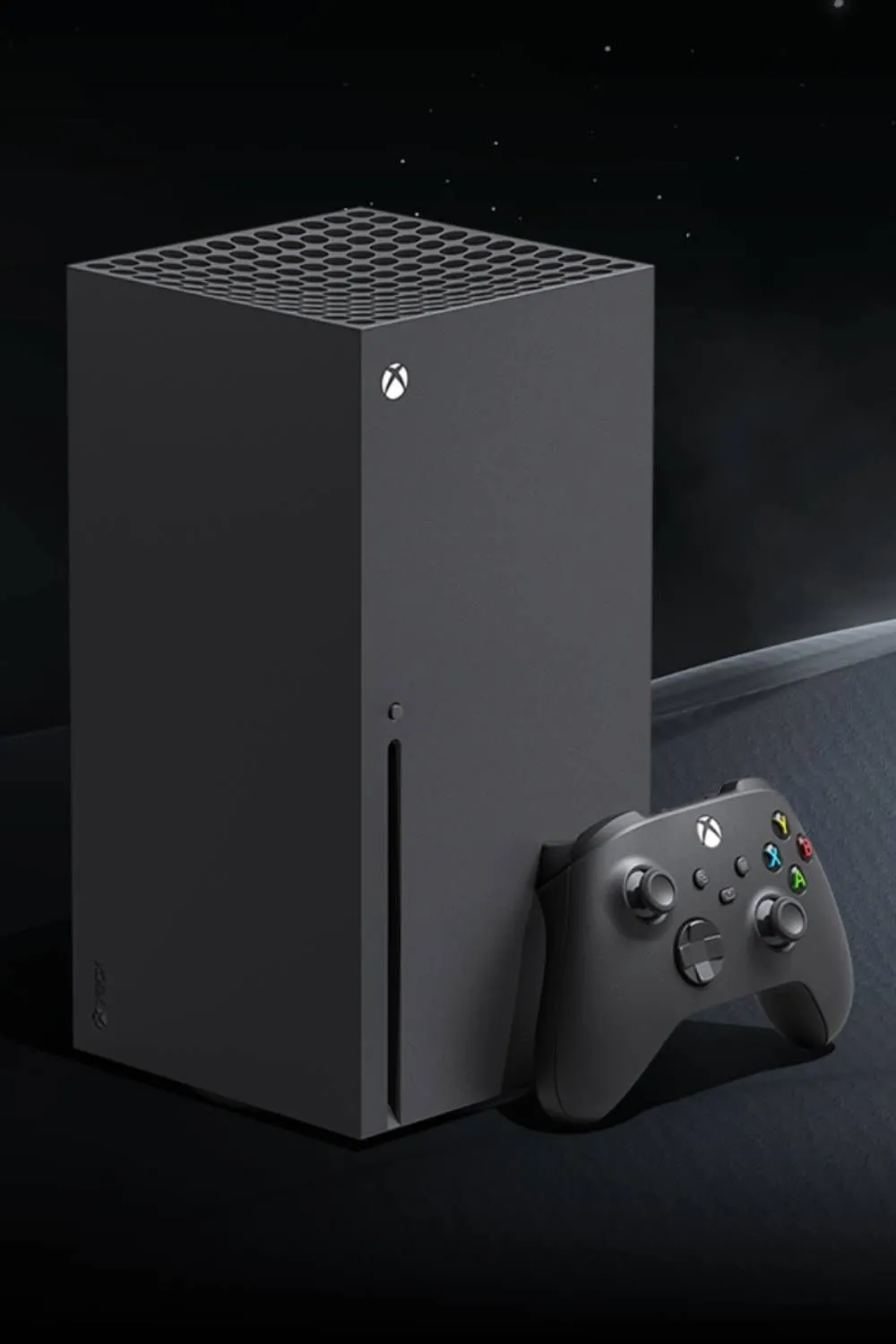 máy chơi game Xbox Series X màu đen đặt đứng
