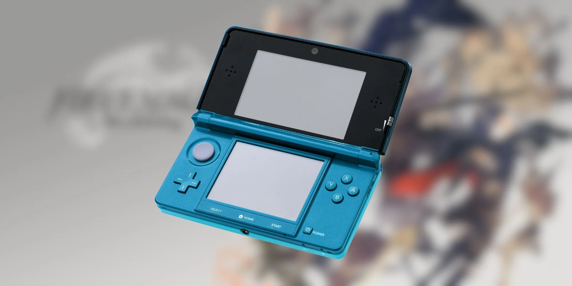 Máy Nintendo 3DS màu xanh ngọc đang gập lại