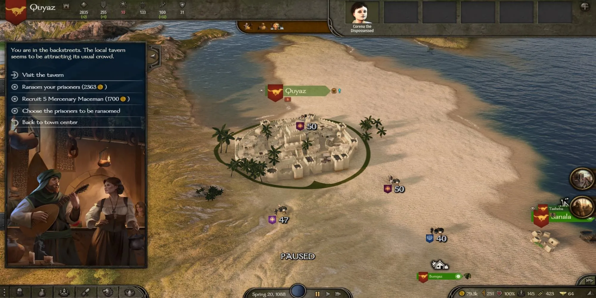 Menu quán rượu trong thành phố Quyaz - Mount &amp; Blade II Bannerlord