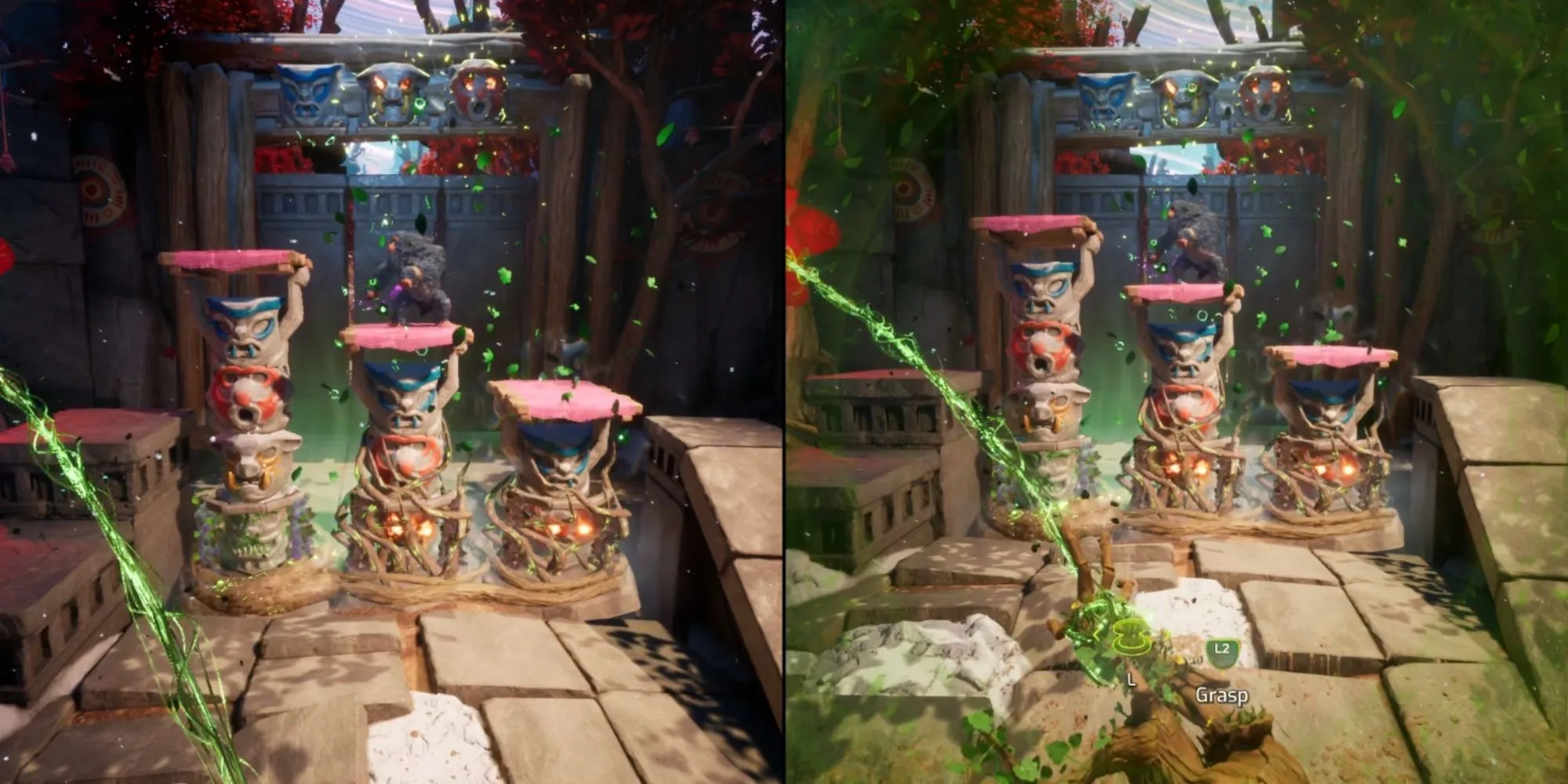 Mio và Zoe giải đố totem màu sắc để vào lãnh địa Vua Khỉ trong Split Fiction