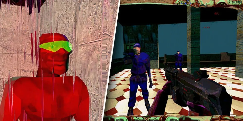 Môi trường game Cruelty Squad với đồ họa gây sốc và màu sắc chói mắt