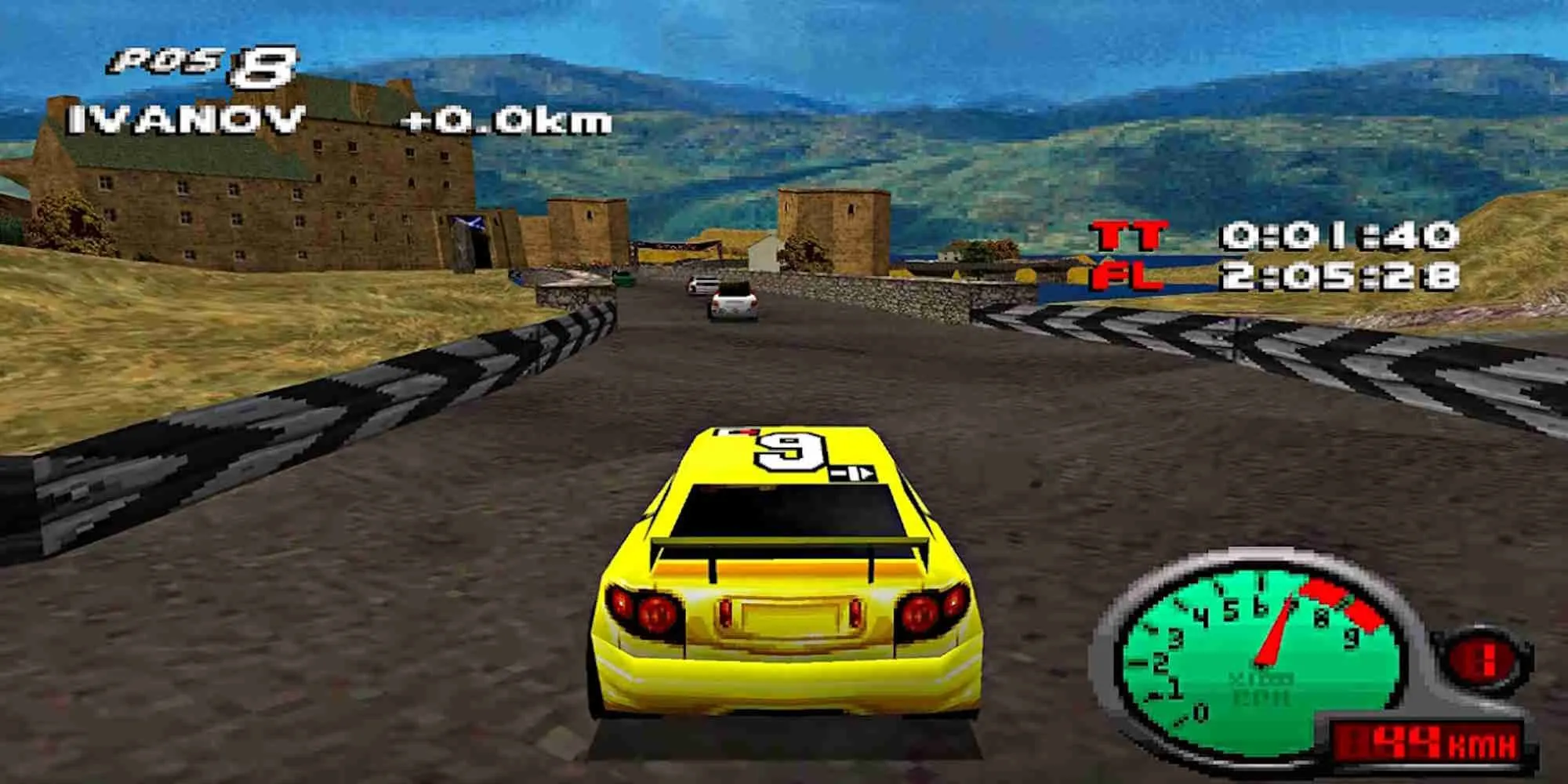 Một cảnh đua tốc độ trong game Total Drivin trên PS1 với nhiều loại xe đa dạng