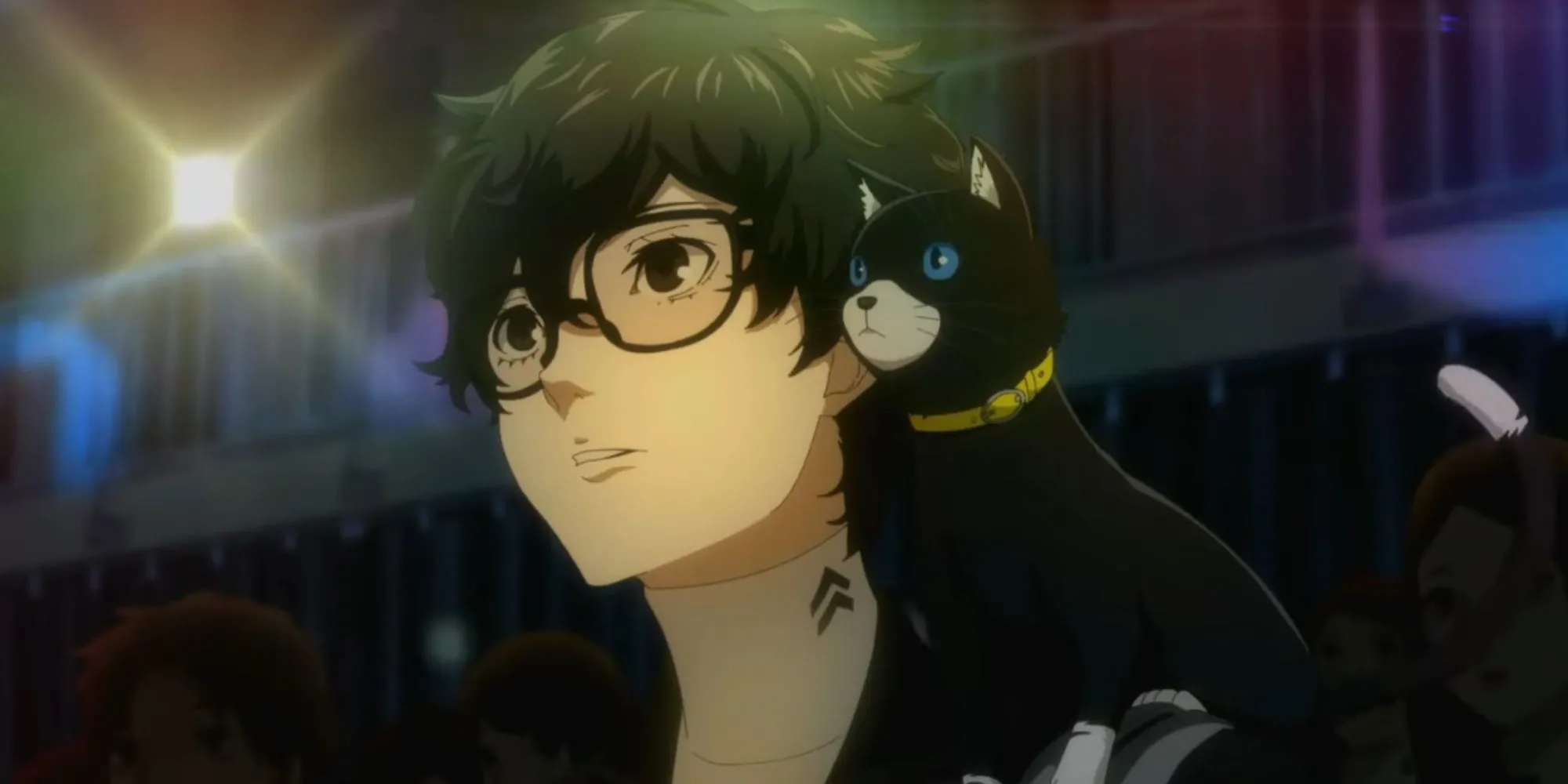 Một đoạn anime cutscene trong Persona 5, thể hiện các nhân vật chính trong trang phục Phantom Thieves.