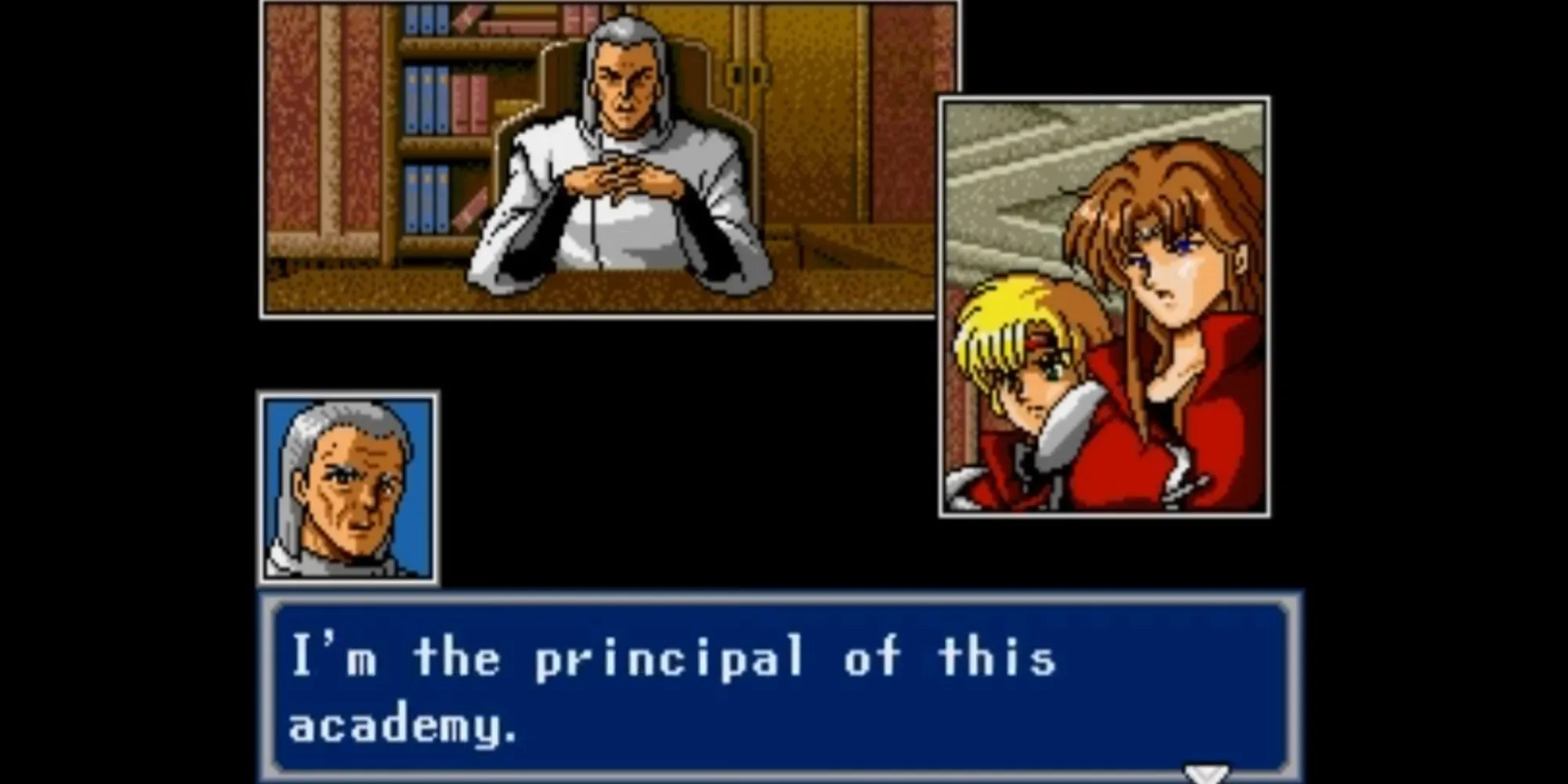 Một phân cảnh cắt cảnh theo phong cách manga trong Phantasy Star IV, thể hiện nhân vật và lời thoại.