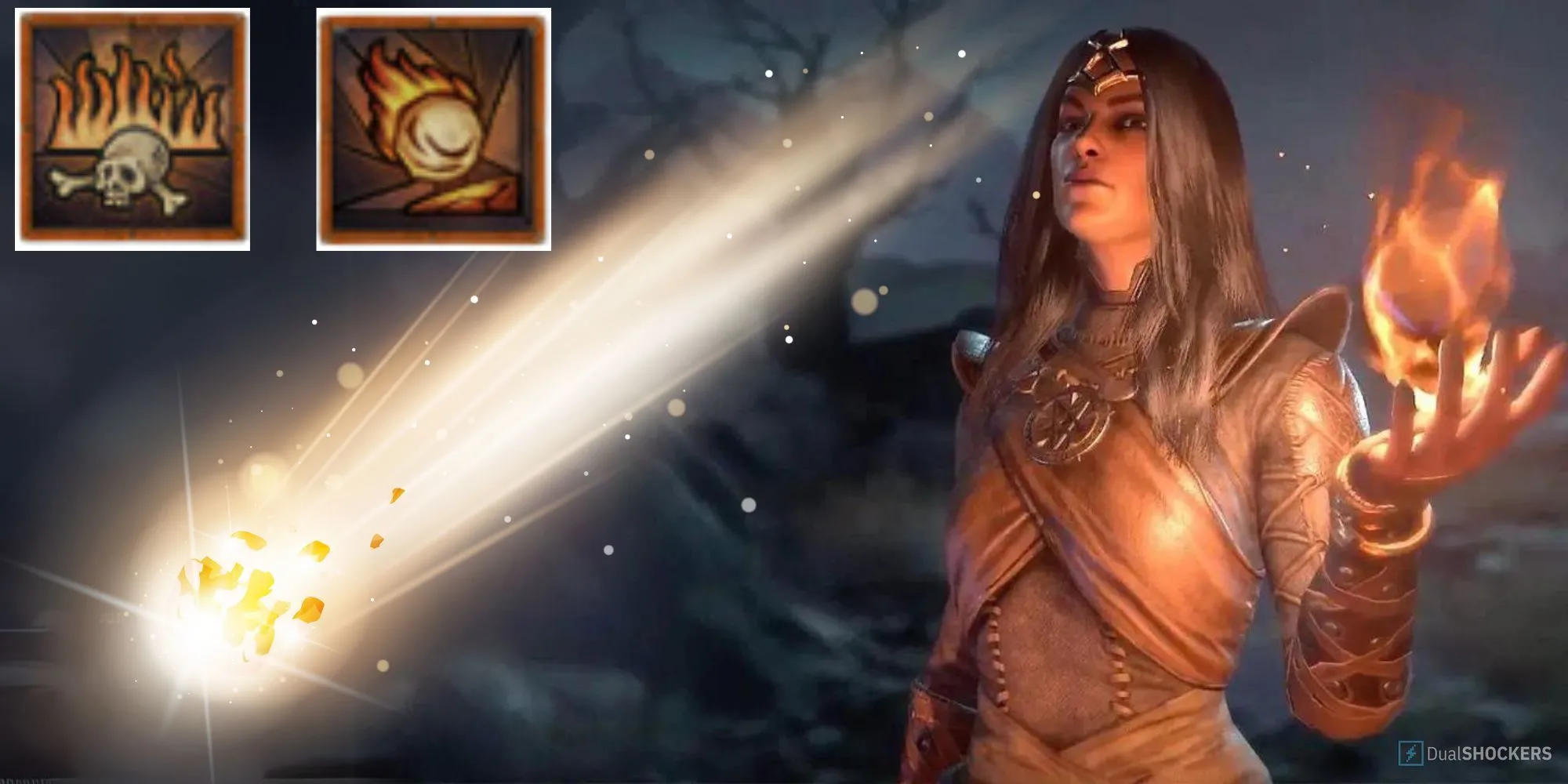 Một Phù Thủy sử dụng phép thuật Lửa trong Diablo 4, tựa game đang đối mặt với thách thức sáng tạo tên gọi cho nội dung mới.