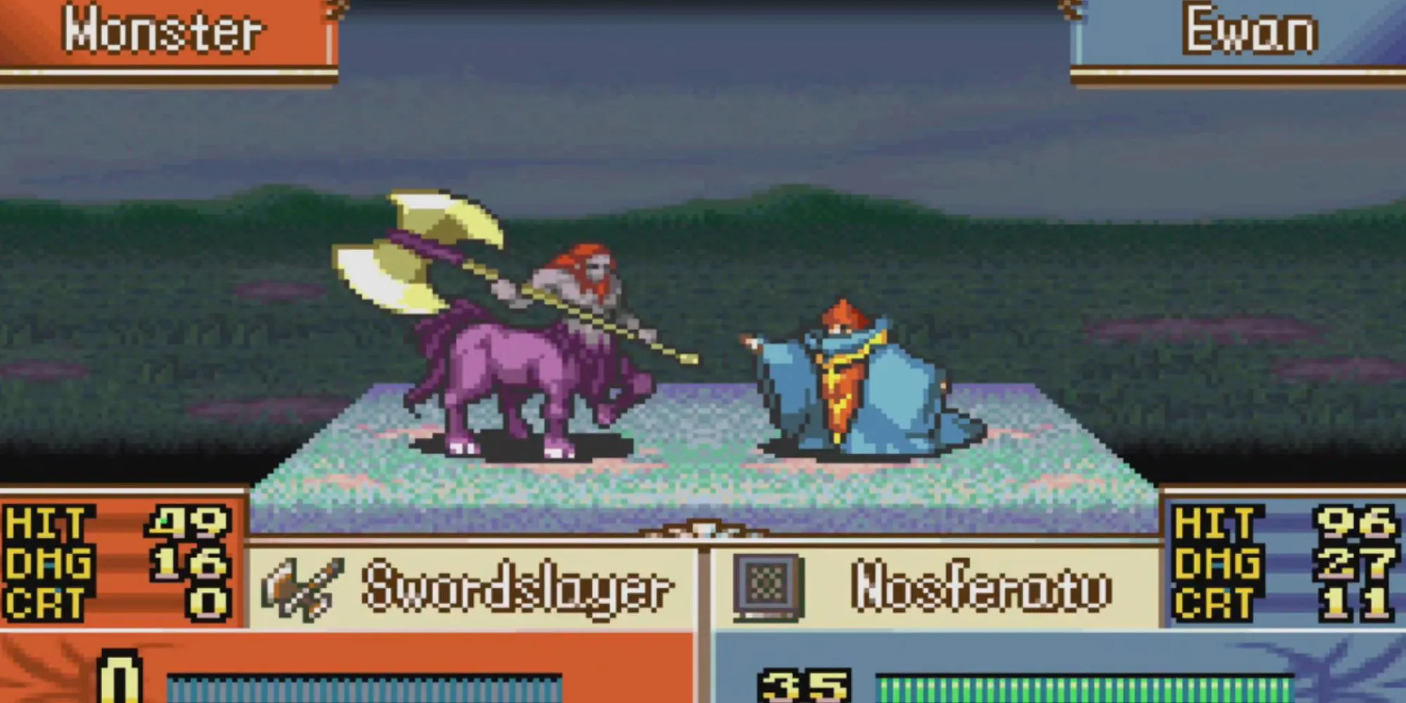 Một trận chiến chiến thuật theo lượt trong Fire Emblem: The Sacred Stones, với nhân vật Eirika và các đơn vị khác trên bản đồ lưới.