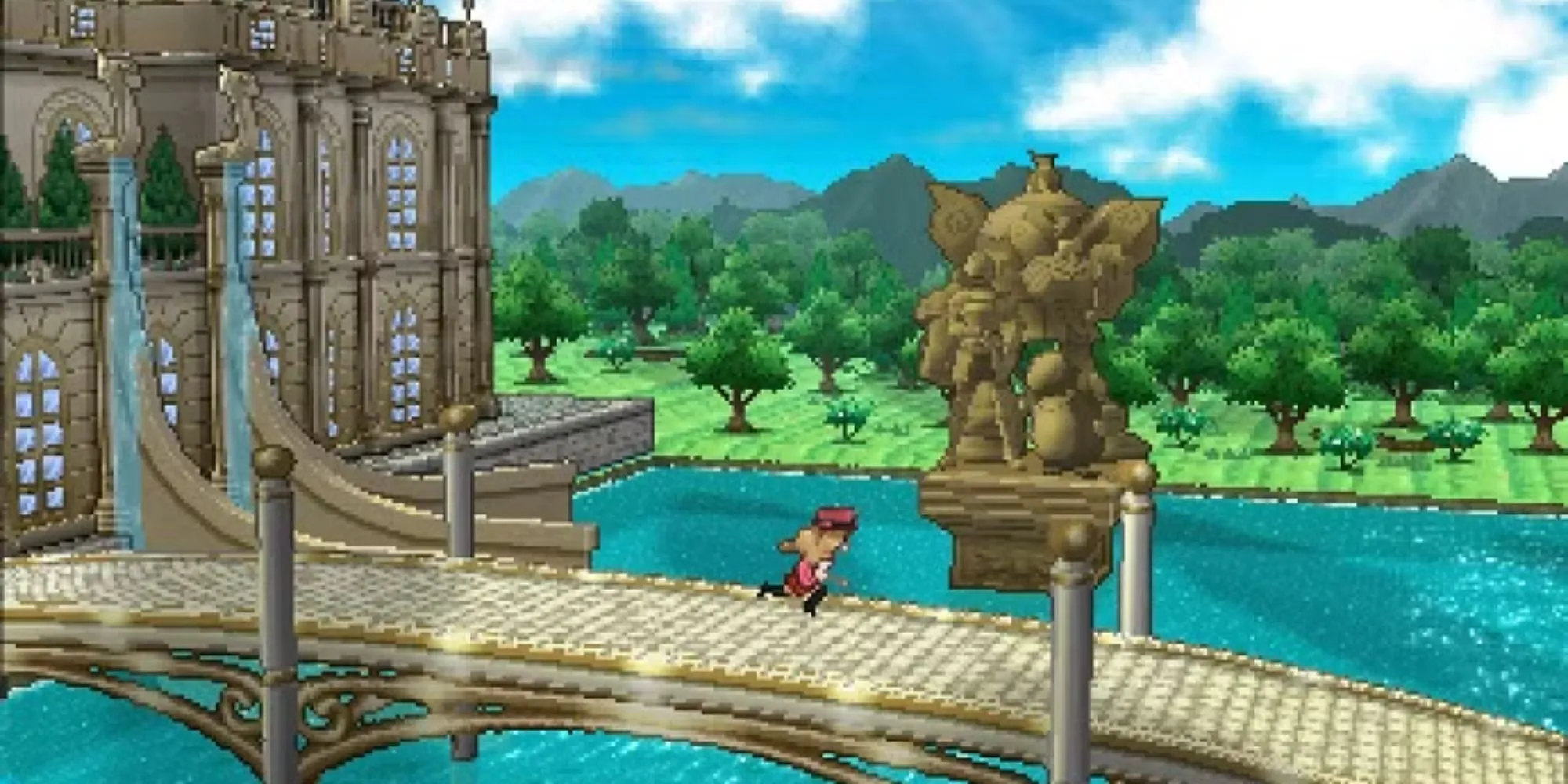 Người chơi chạy qua cầu trong Pokemon X và Y