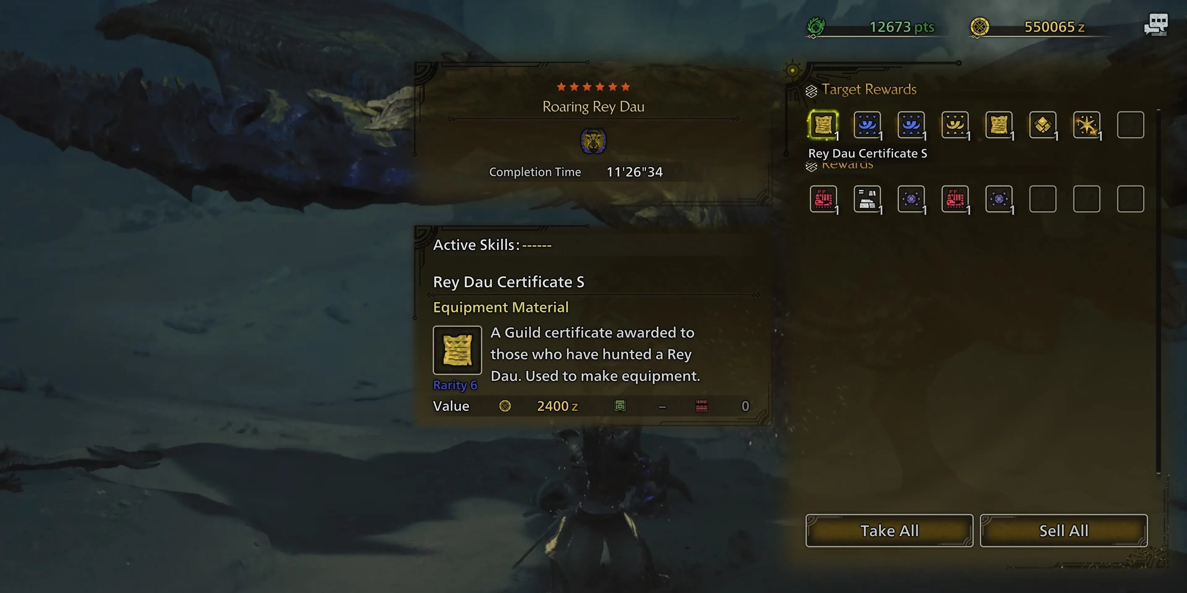 Nguyên liệu và vật phẩm quý hiếm nhận được sau khi chiến thắng Rey Dau trong Monster Hunter Wilds