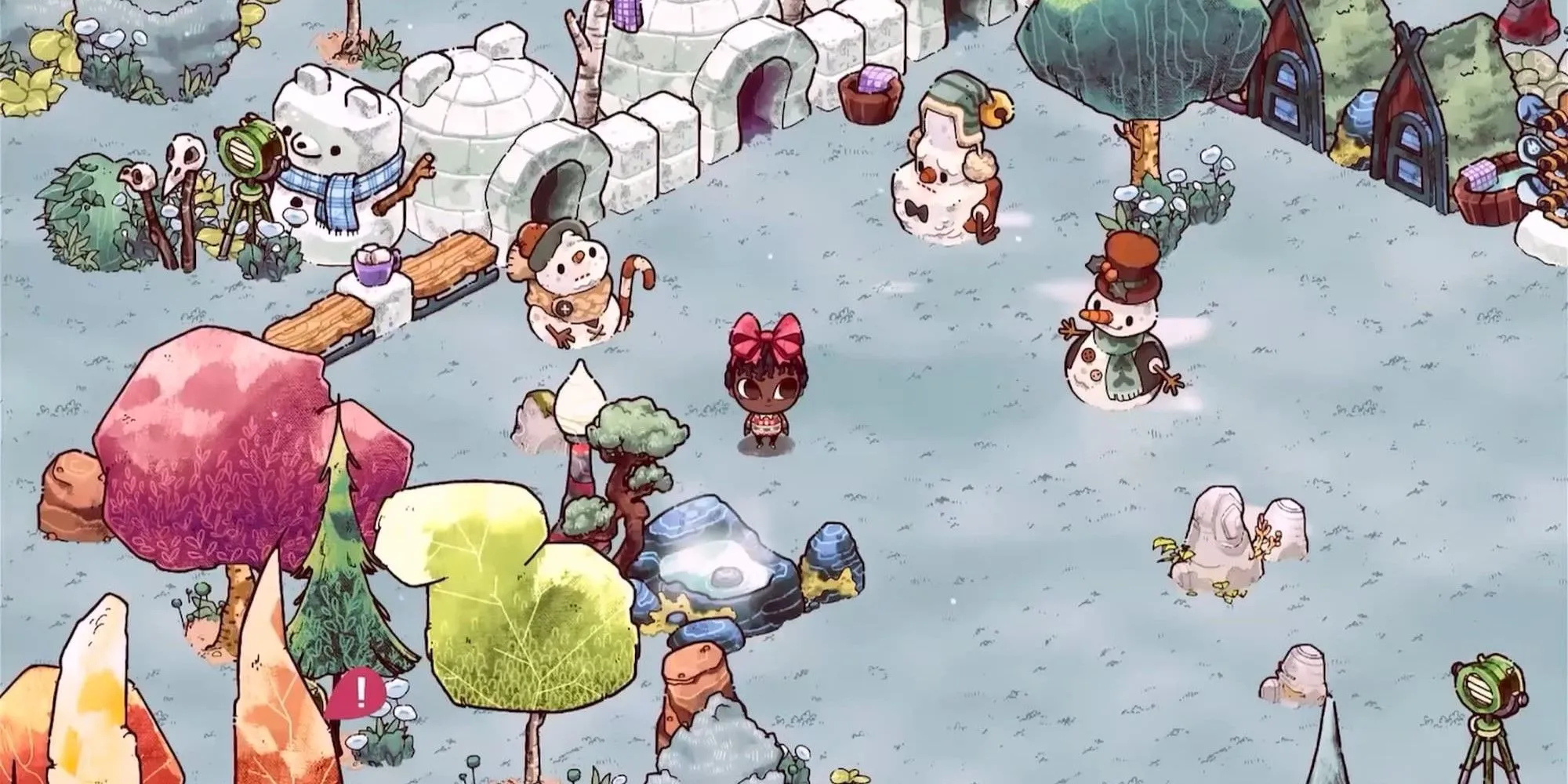 Nhân vật chibi đang khám phá khu rừng ma mị trong Cozy Grove