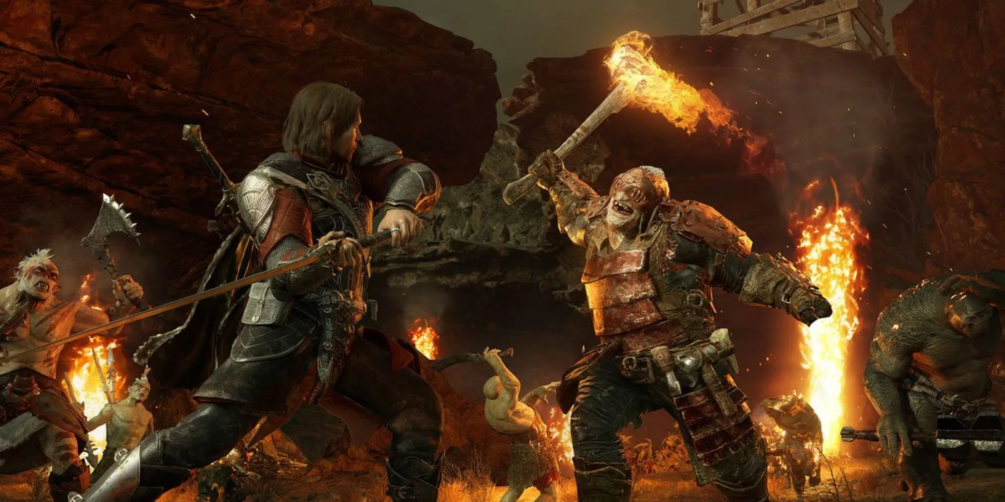 Nhân vật chính Talion chiến đấu với Orcs trong Middle-Earth: Shadow of War