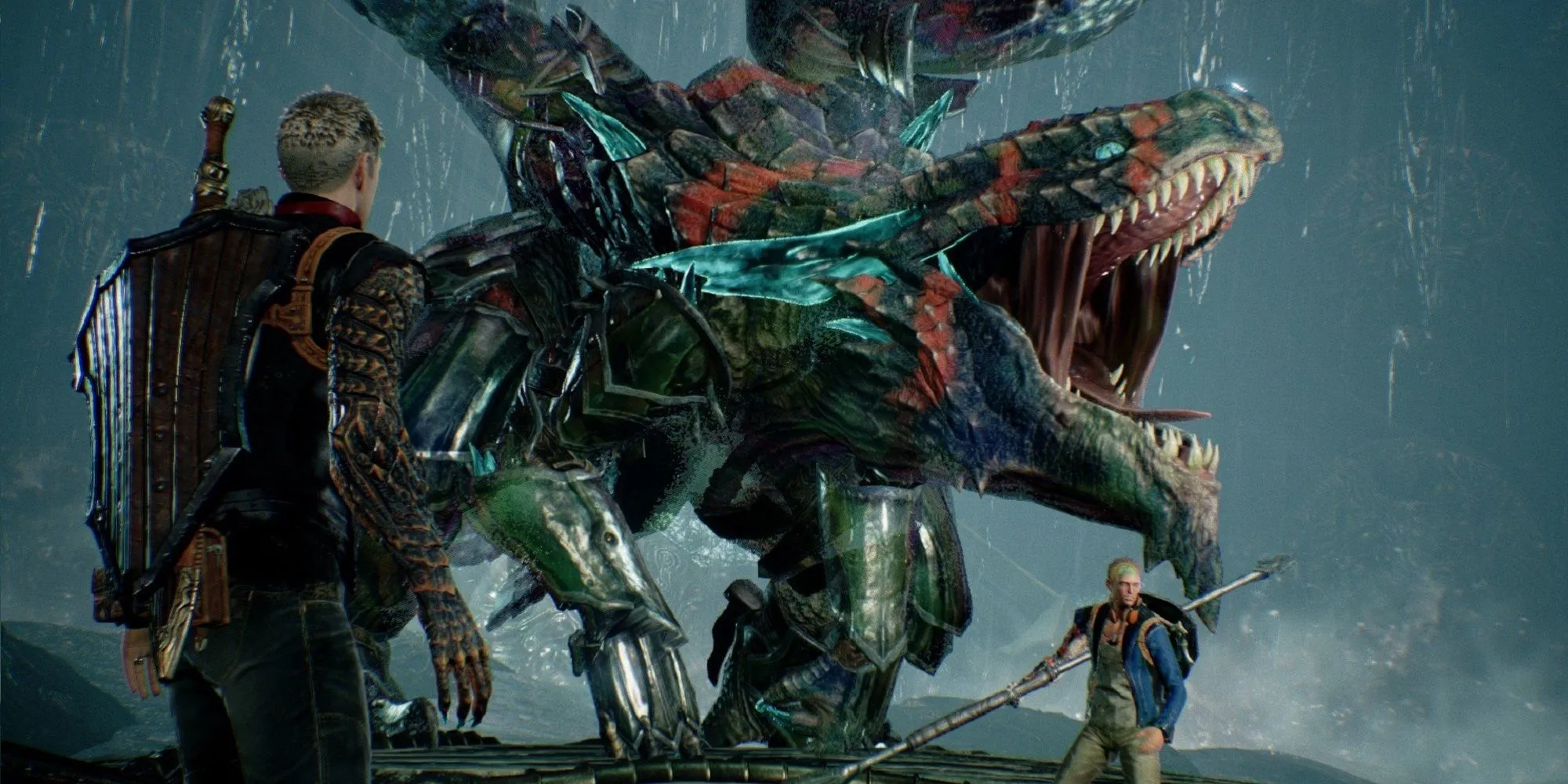 Nhân vật chính và chú rồng chiến đấu trong game Scalebound