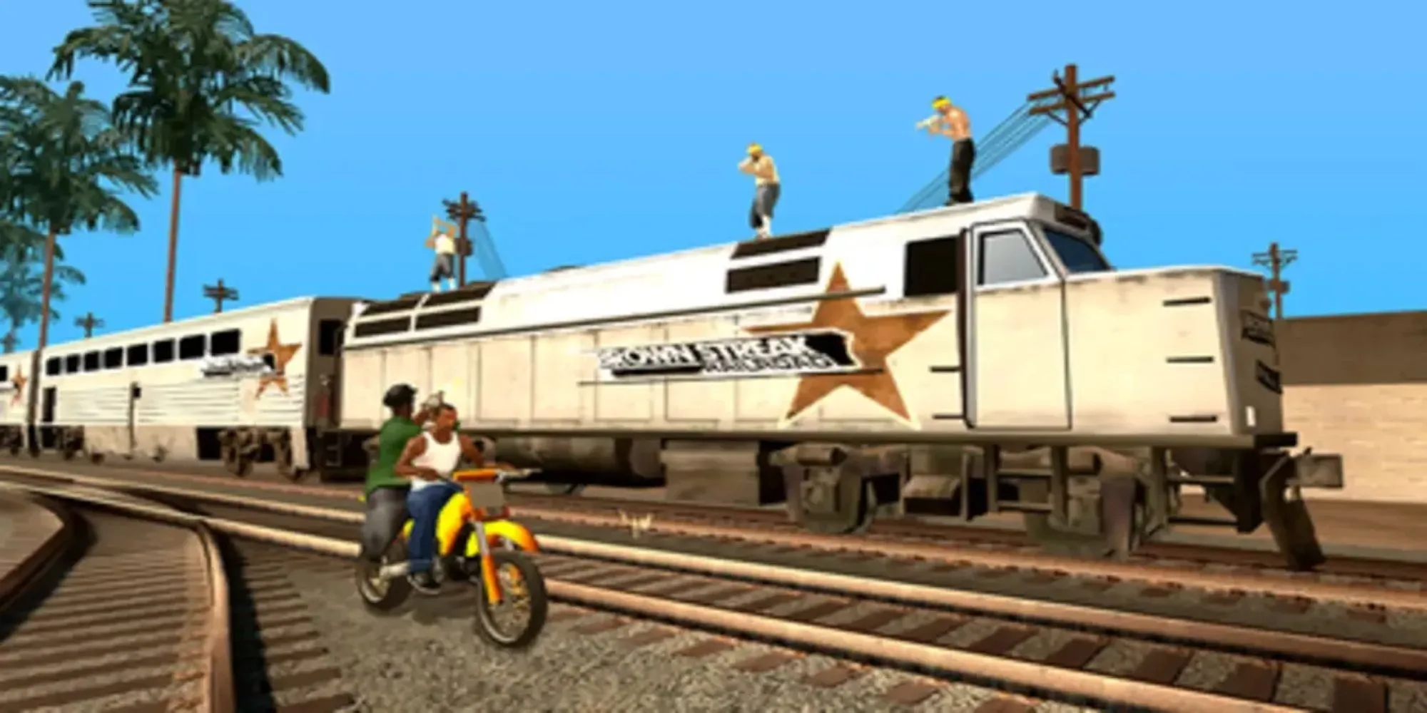 Nhân vật CJ trong GTA San Andreas đứng trước khung cảnh thành phố Los Santos