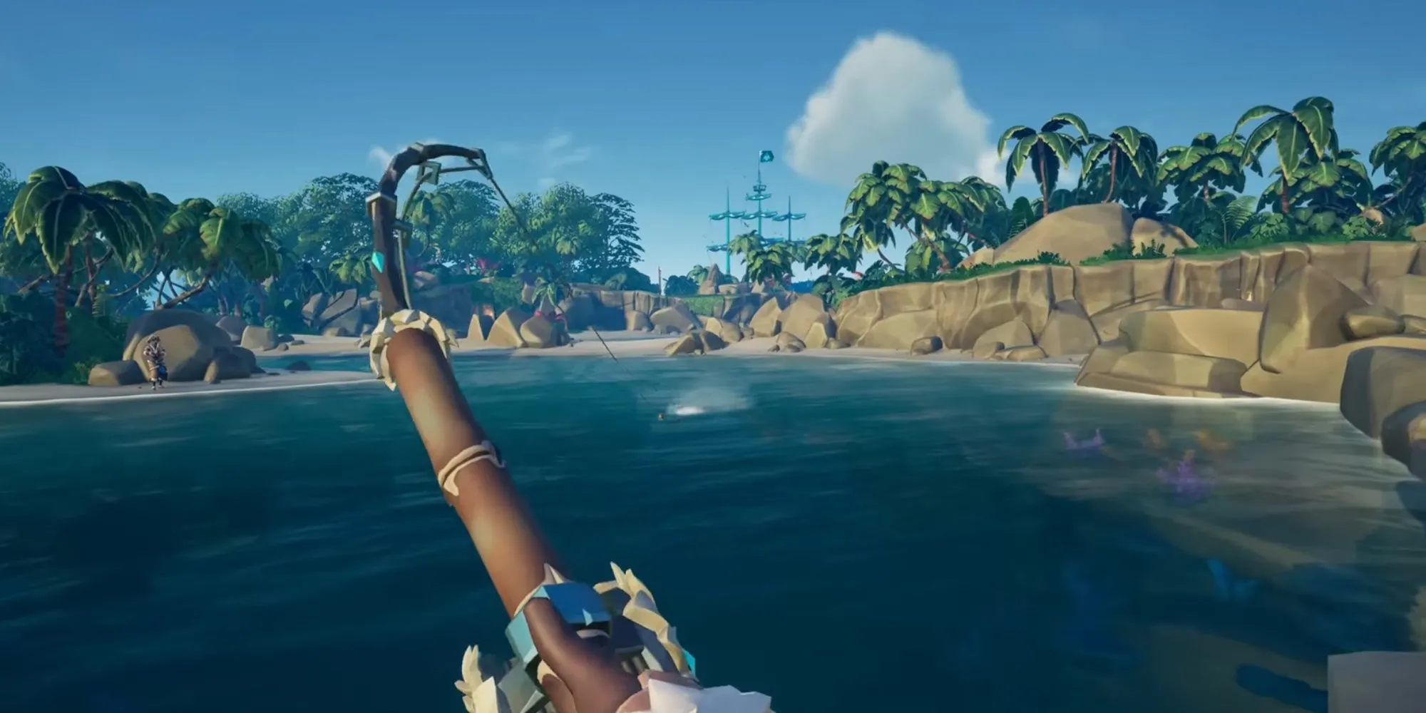 Nhân vật đang câu cá trong Sea of Thieves - game phiêu lưu cướp biển với nhiều hoạt động khám phá