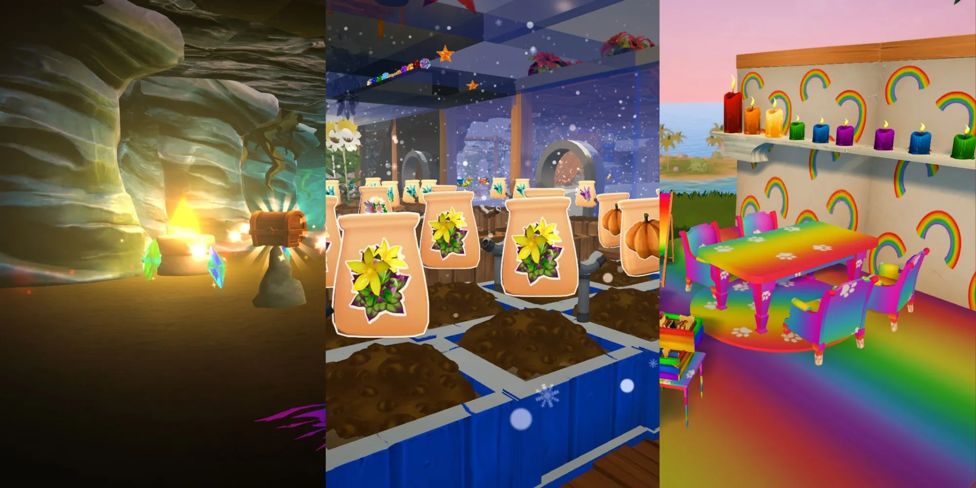 Nhân vật động vật trong game Garden Paws đang thu thập tài nguyên