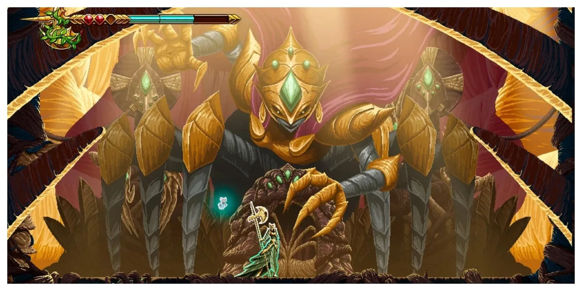 Nhân vật Europa trong 9 Years of Shadows với thế giới game đầy màu sắc pixel