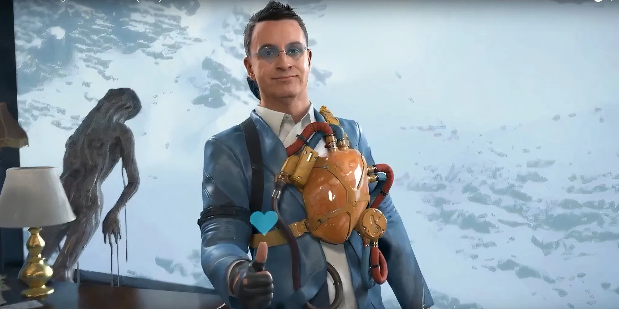 Nhân vật Heartman đeo kính hình trái tim trong Death Stranding 2