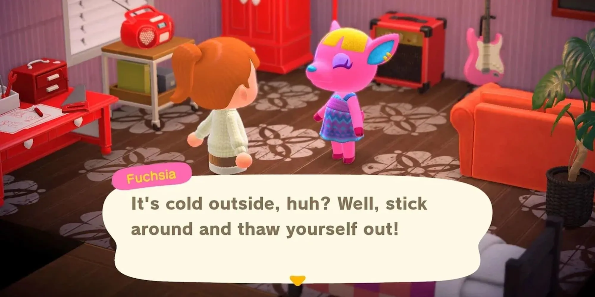 Nhân vật hươu Fuchsia đang trò chuyện trong Animal Crossing New Horizons