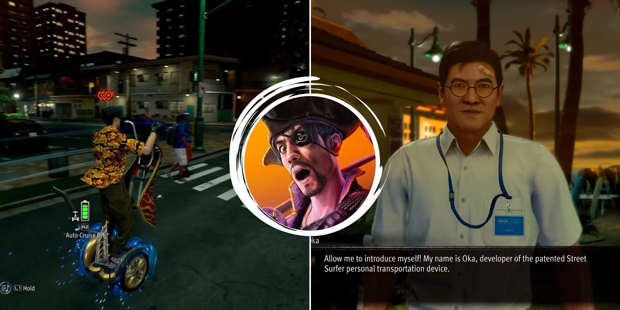 Nhân vật Majima đang đứng trên đường phố Hawaii trong Like a Dragon Pirate Yakuza