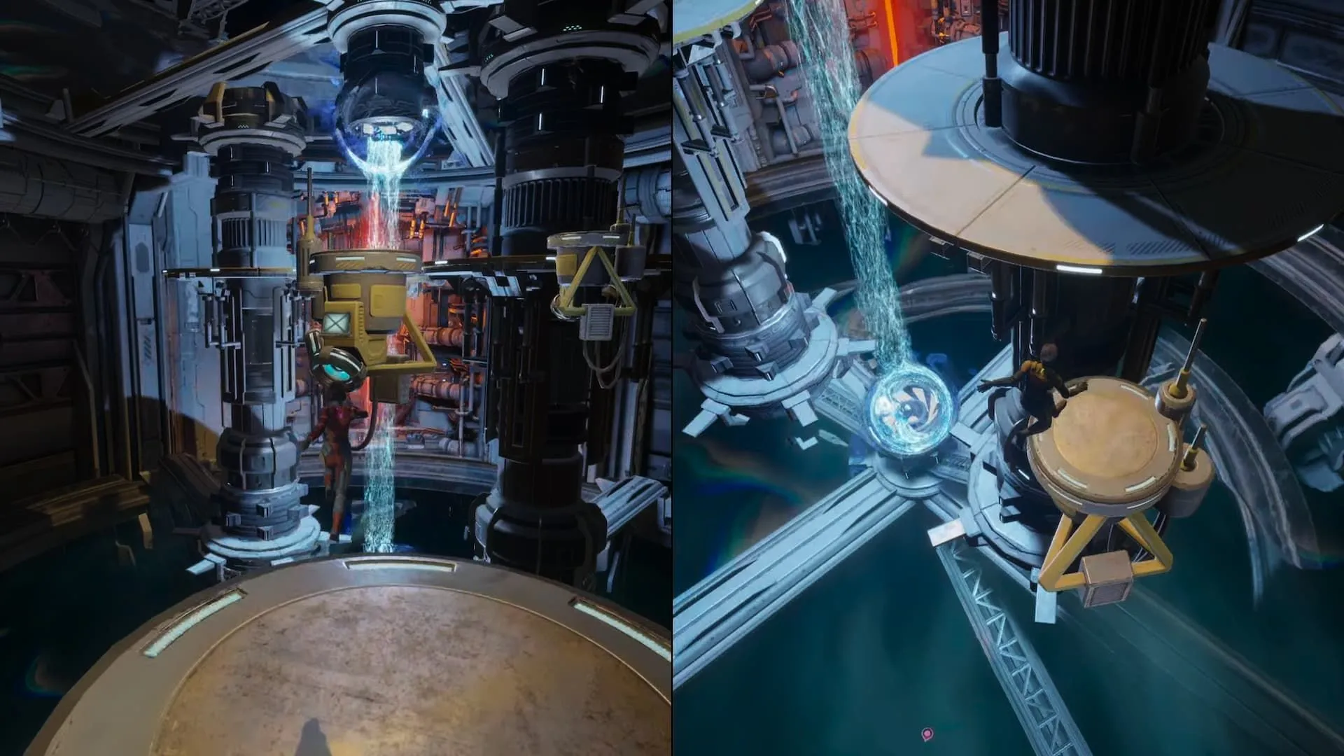 Nhân vật Mio hoặc Zoe nhảy trong không gian bên ngoài phi thuyền trong màn chơi Space Escape của Split Fiction