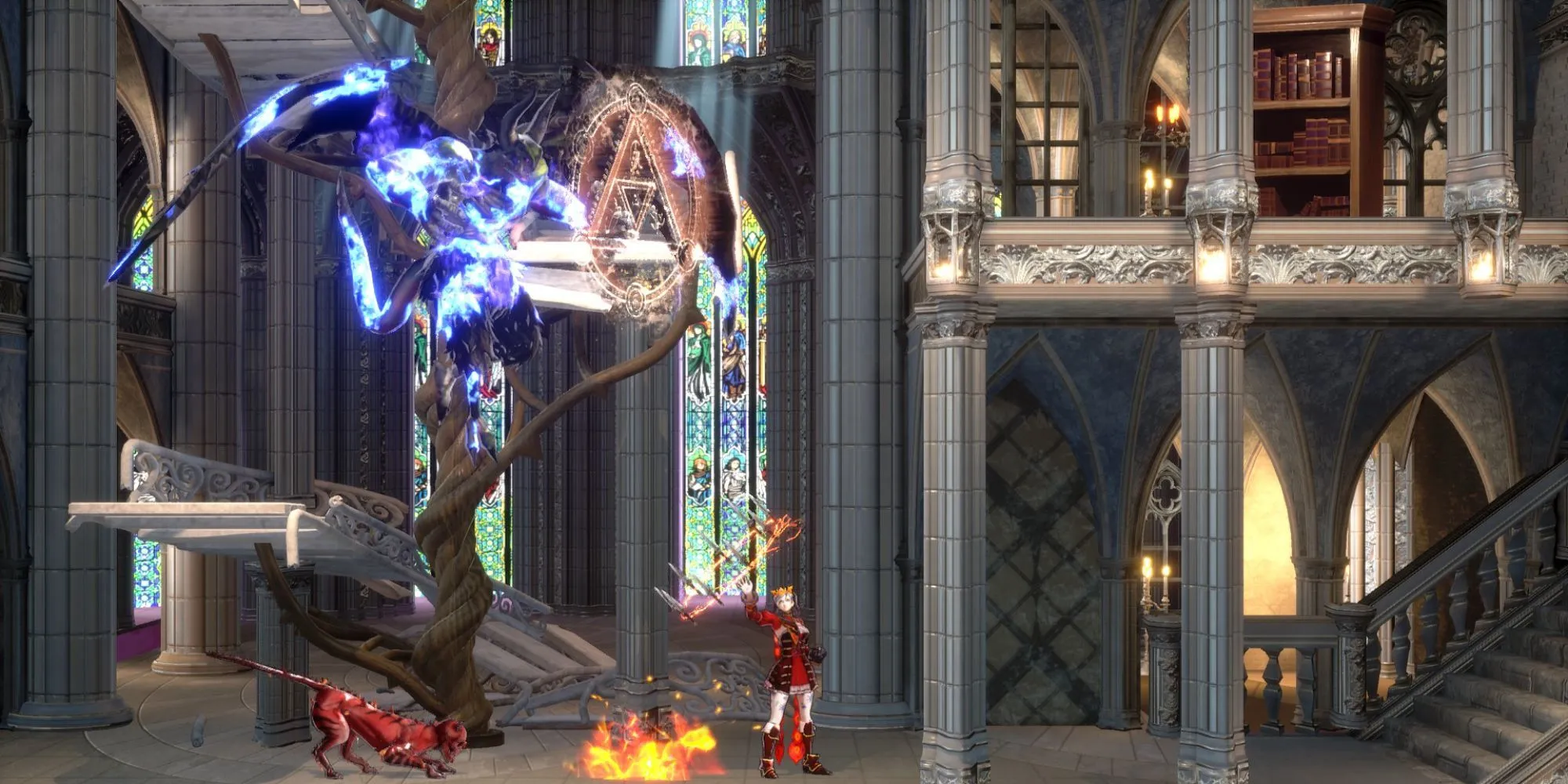 Nhân vật Miriam chiến đấu trong lâu đài game Bloodstained: Ritual of the Night
