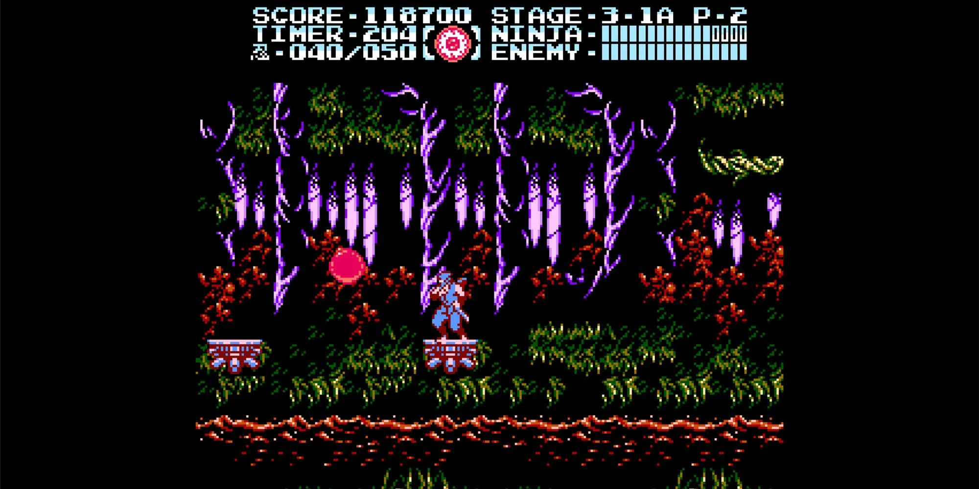 Nhân vật Ninja Ryū Hayabusa chiến đấu với kẻ thù trong hang động trong Ninja Gaiden III: The Ancient Ship of Doom