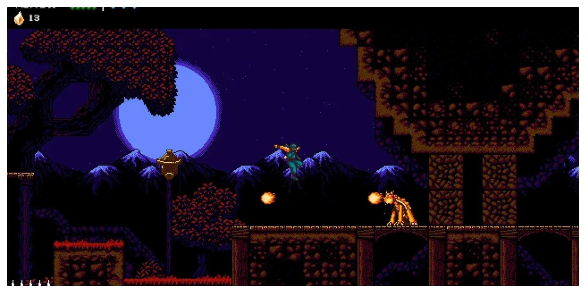 Nhân vật ninja trong The Messenger với phong cách đồ họa pixel 8-bit và 16-bit