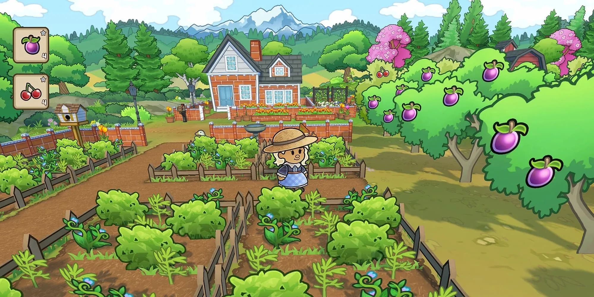 Nhân vật nữ chibi đứng giữa cánh đồng hoa trong Echoes of the Plum Grove