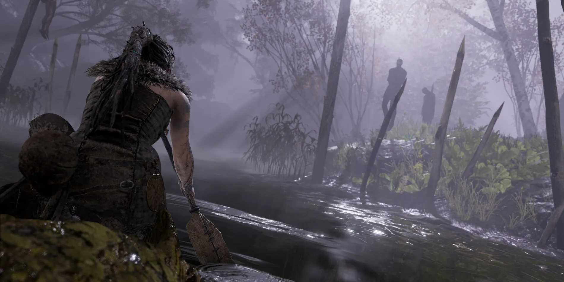 Nhân vật Senua trong một cảnh gameplay của Hellblade Senua's Sacrifice