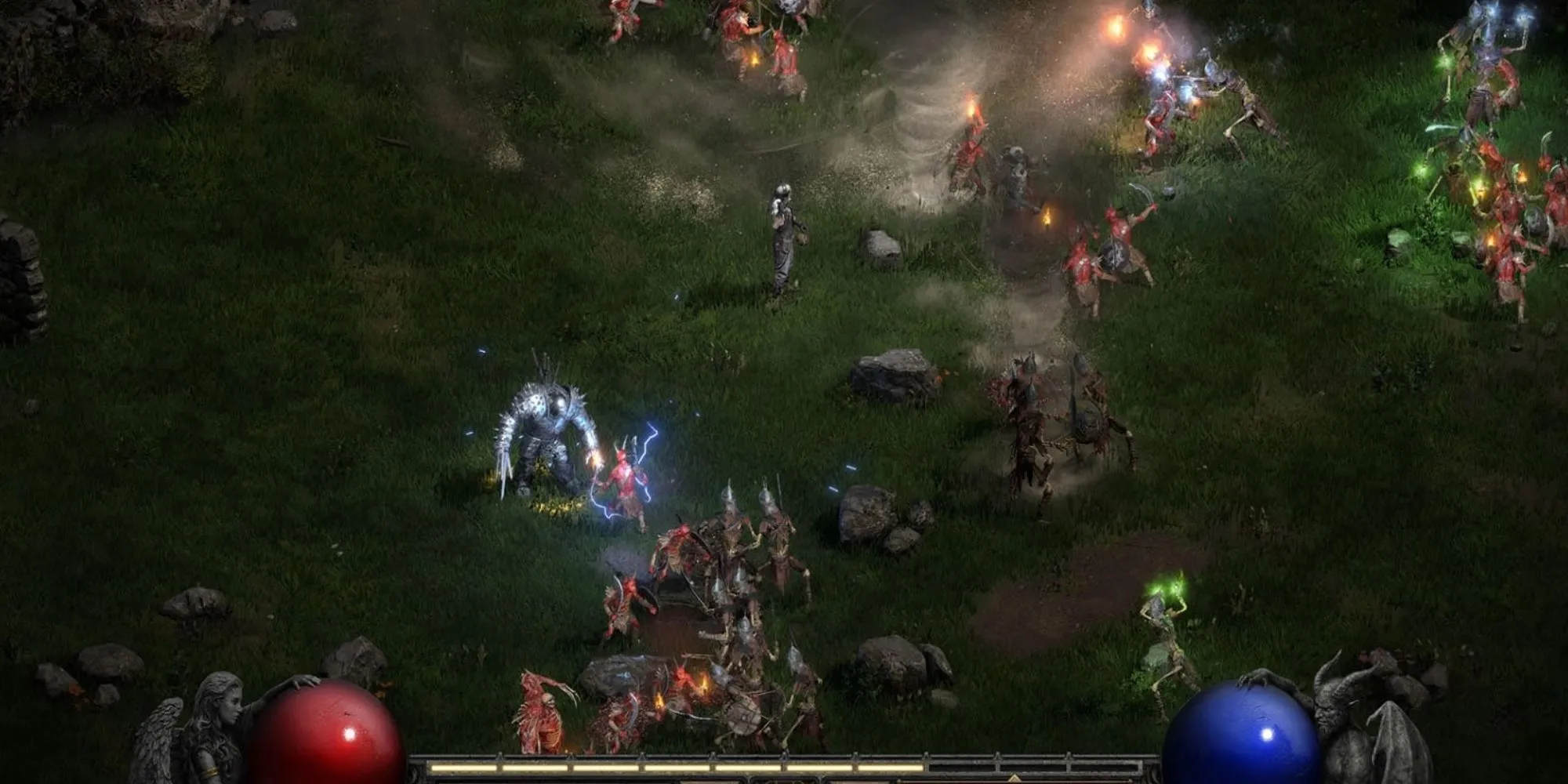 Nhân vật Sorceress trong Diablo II Resurrected chiến đấu với quái vật