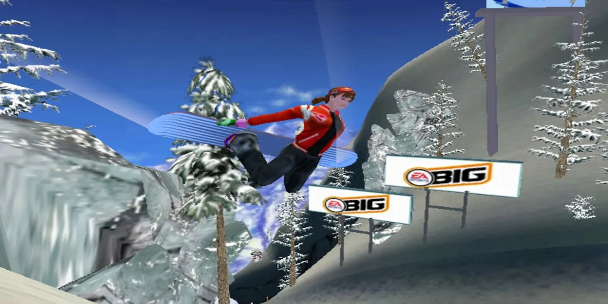 Nhân vật thực hiện một kỹ năng lướt ván tuyết ấn tượng trên không trong game SSX Tricky