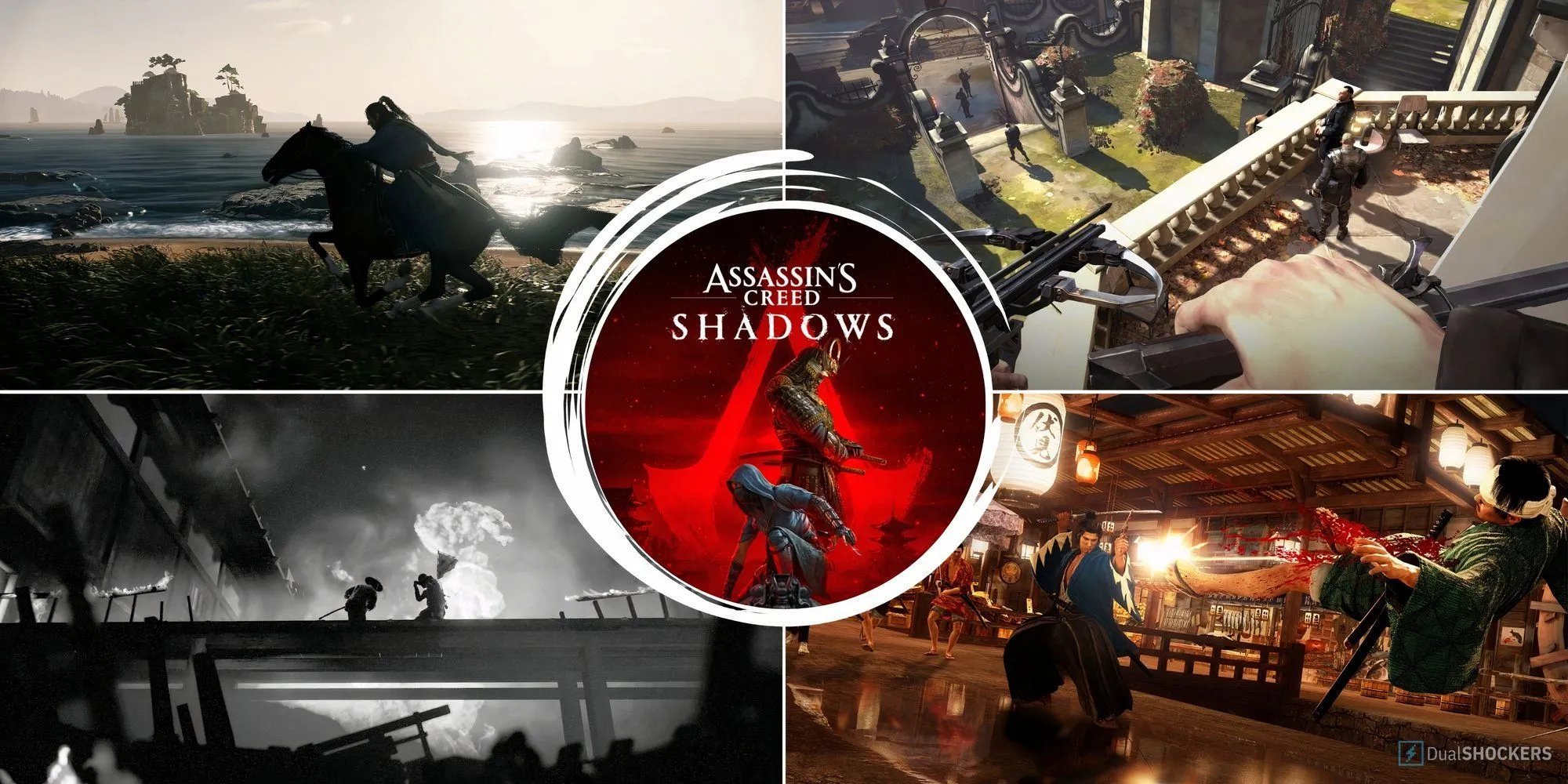 Nhân vật trong Assassin's Creed Shadows nhìn ra khung cảnh Nhật Bản phong kiến