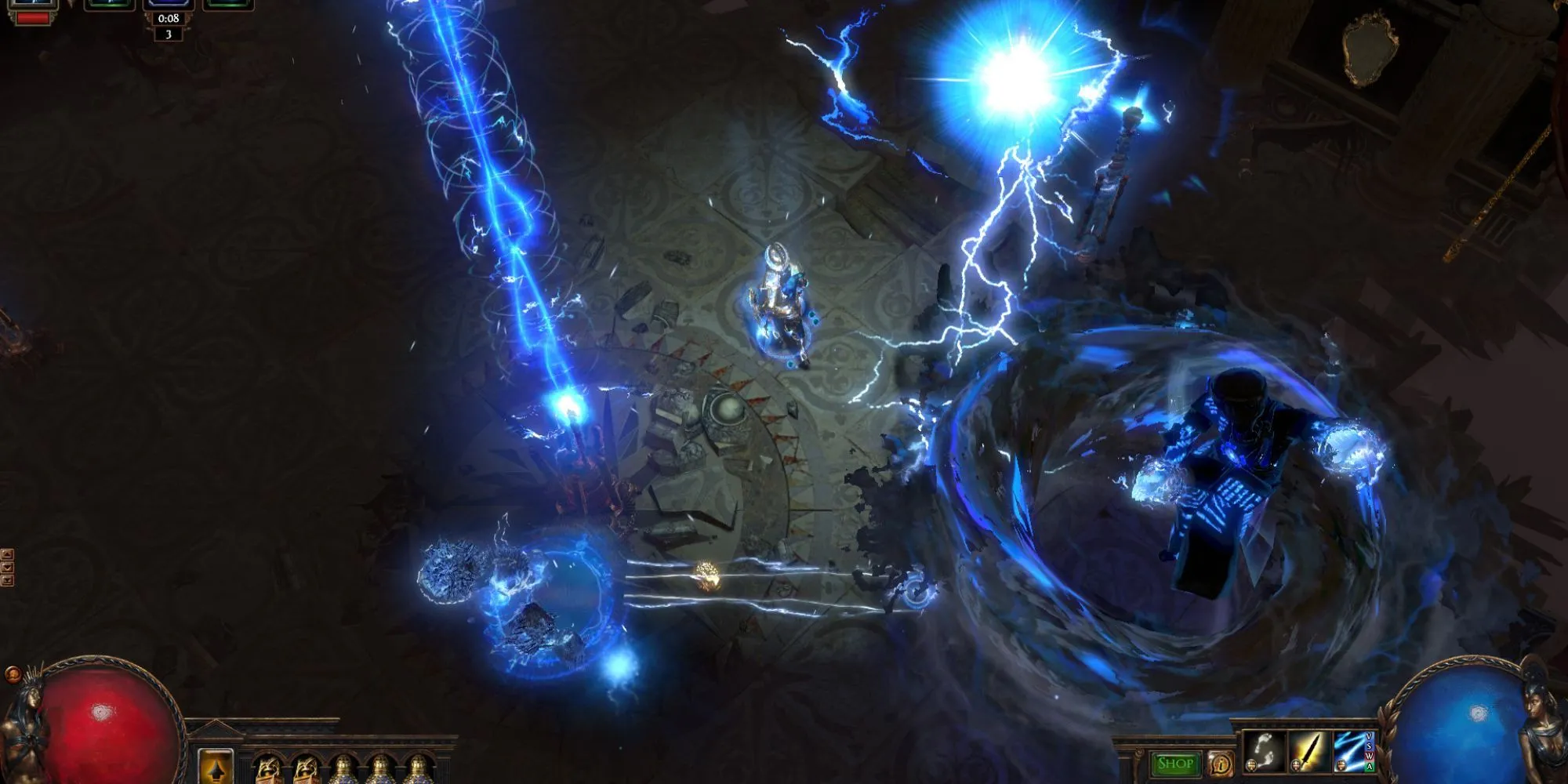 Nhân vật tung chiêu sét trong Path of Exile - game ARPG cày đồ với cây kỹ năng phức tạp