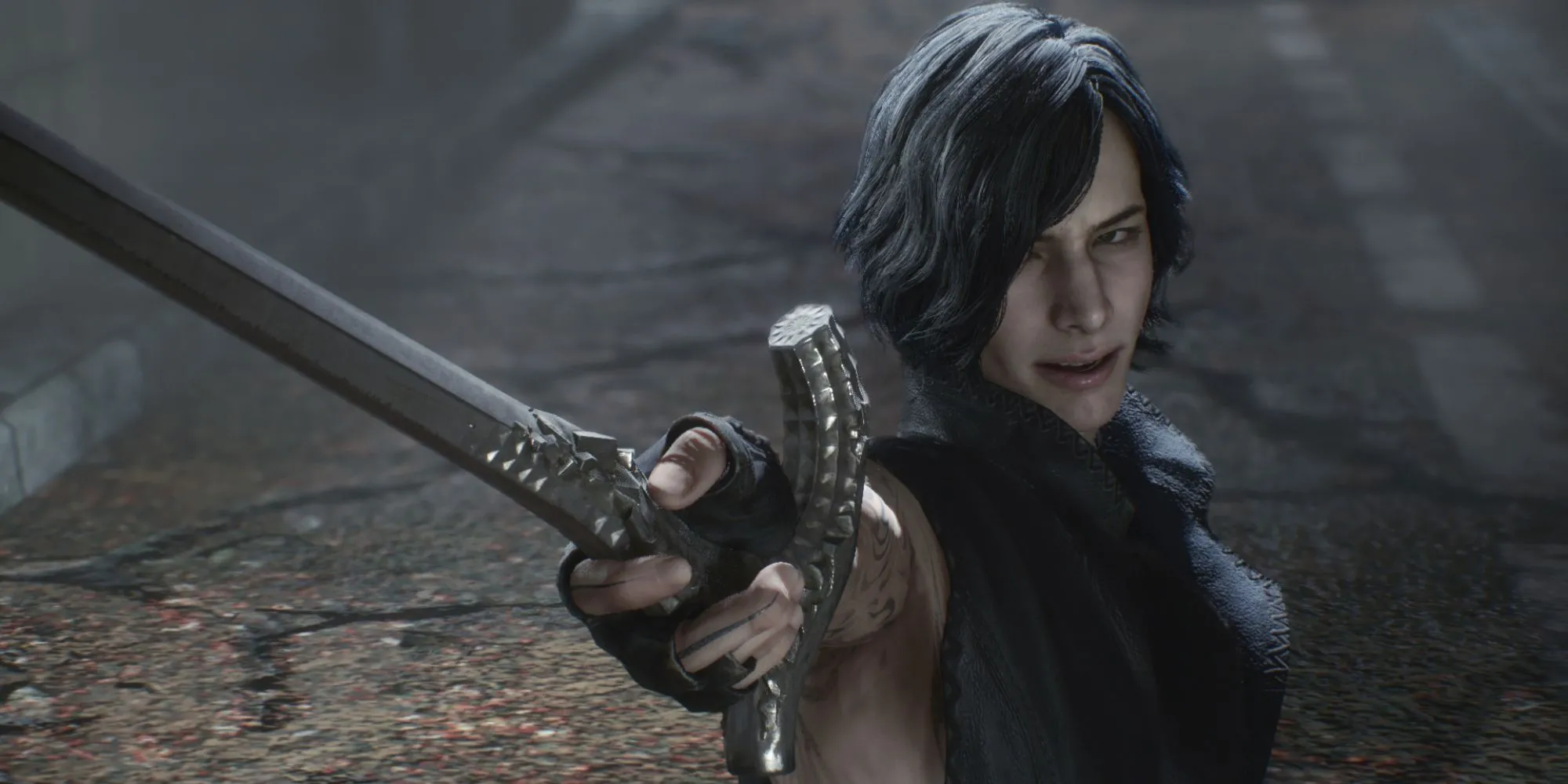 Nhân vật V trong Devil May Cry 5 sử dụng cây gậy của mình để kết liễu kẻ thù